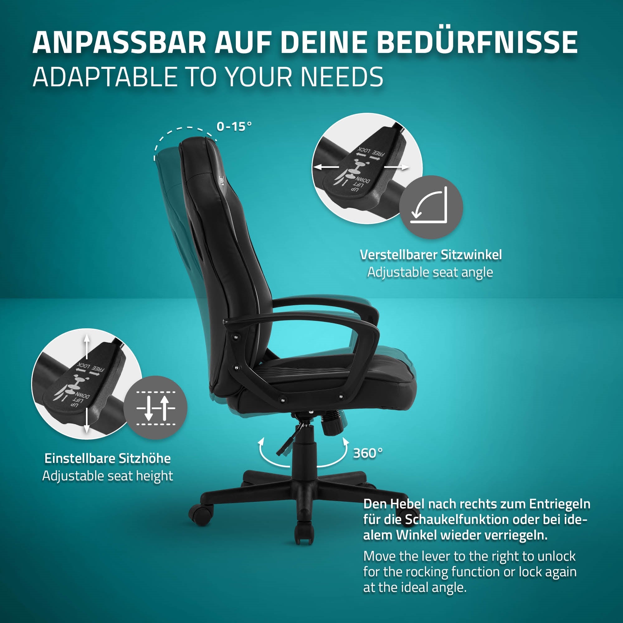 ECD Germany chaise gaming large noire réglable