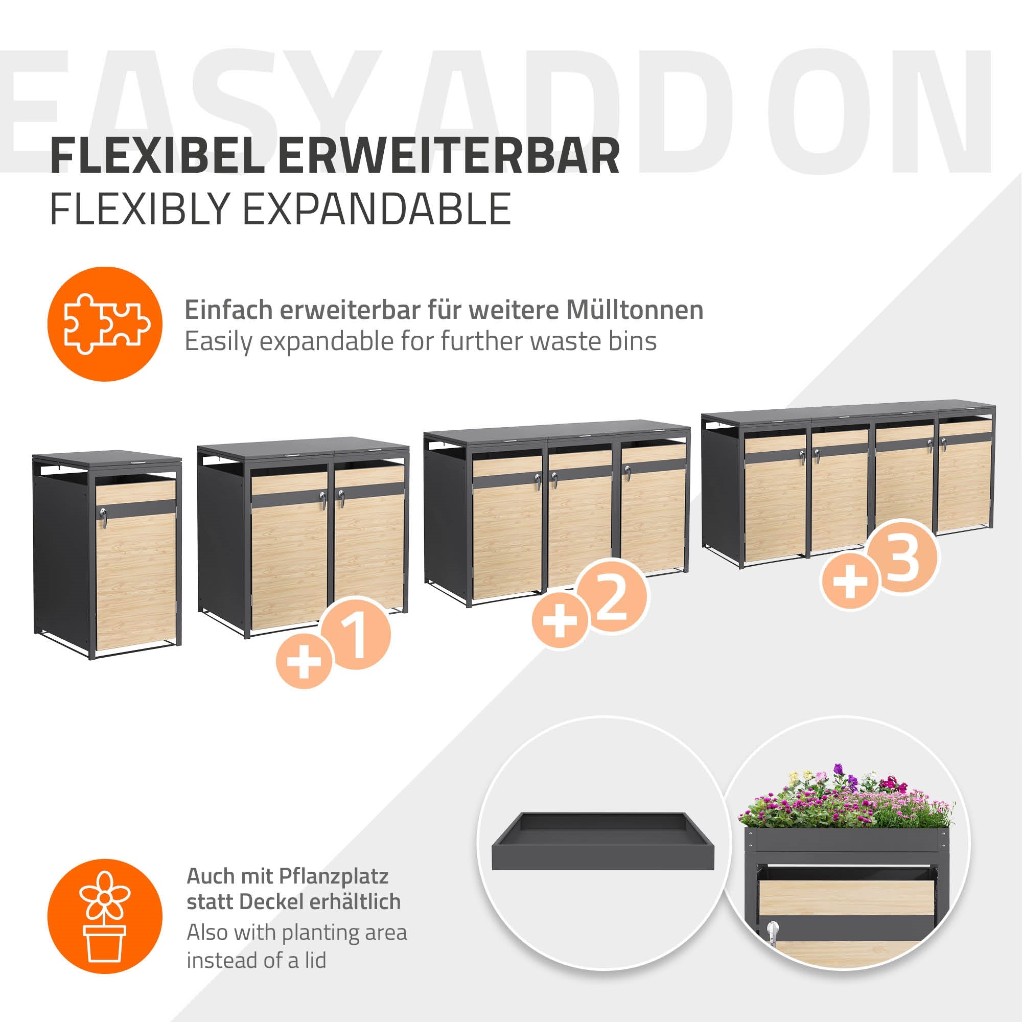 ECD Germany Garten cache-poubelles 3x240L Lärche 200cm acier