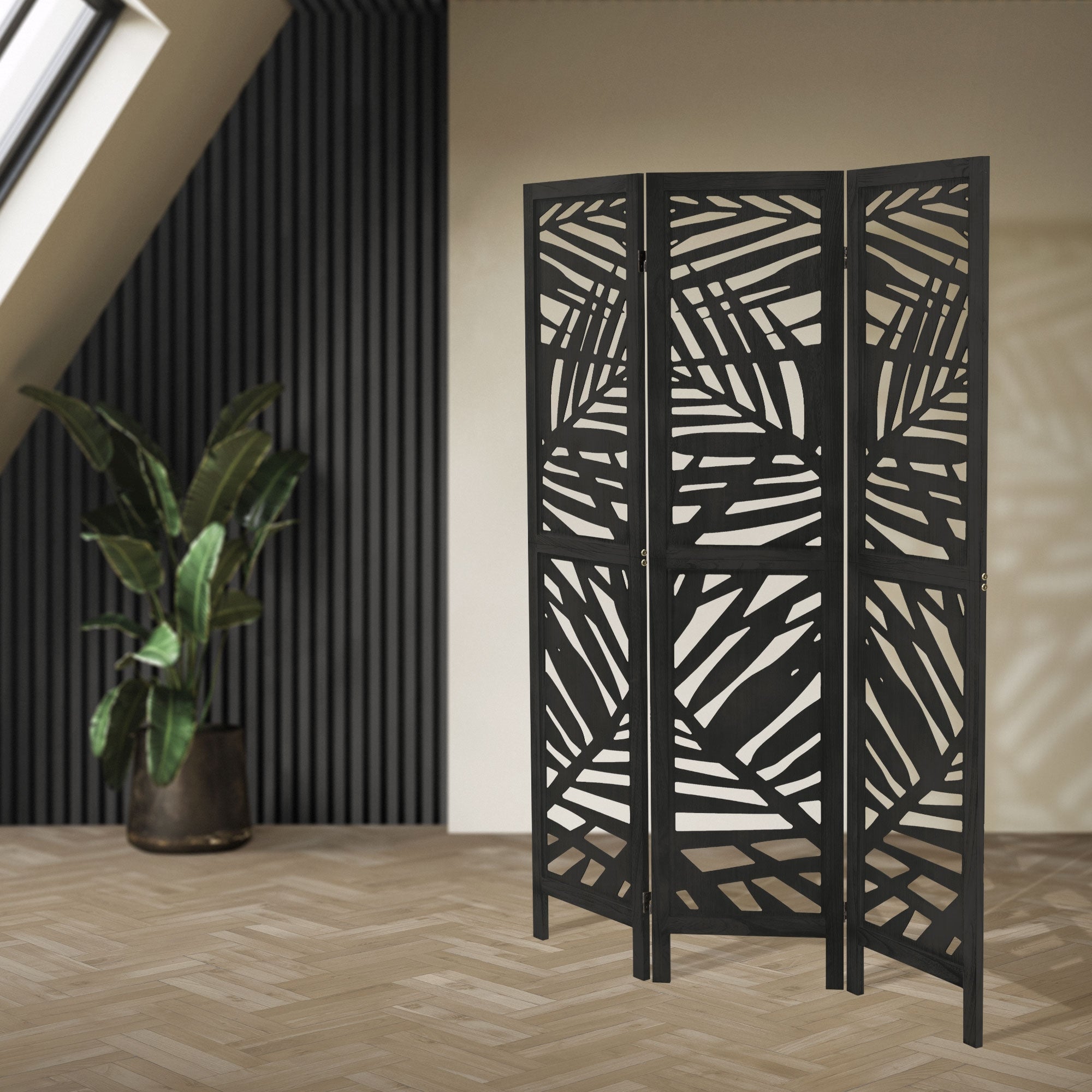 ECD Germany Kyoto paravent bois noir 3 volets 170x121 cm