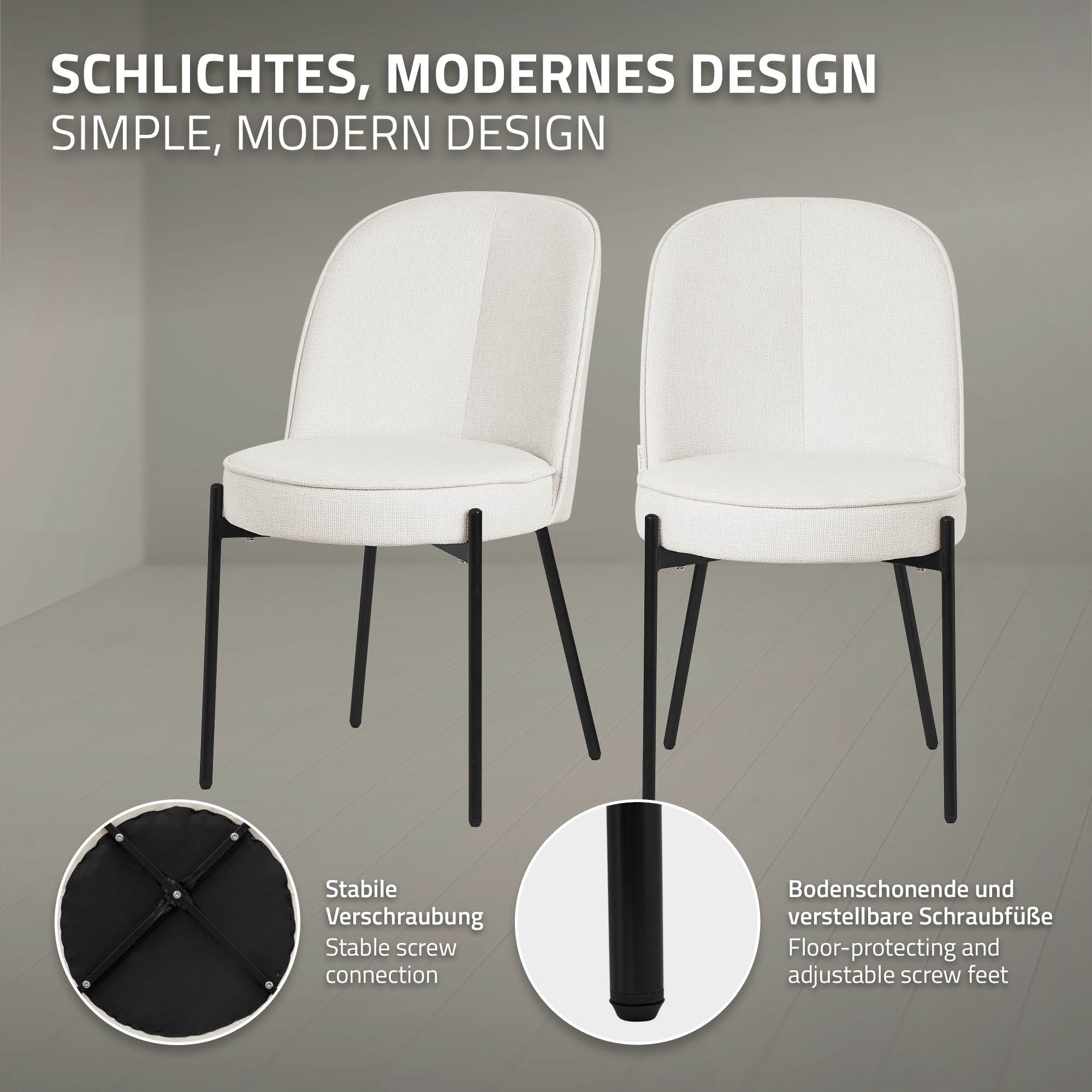 ECD Germany Möbel chaise salle à manger beige lot de 2 tissu