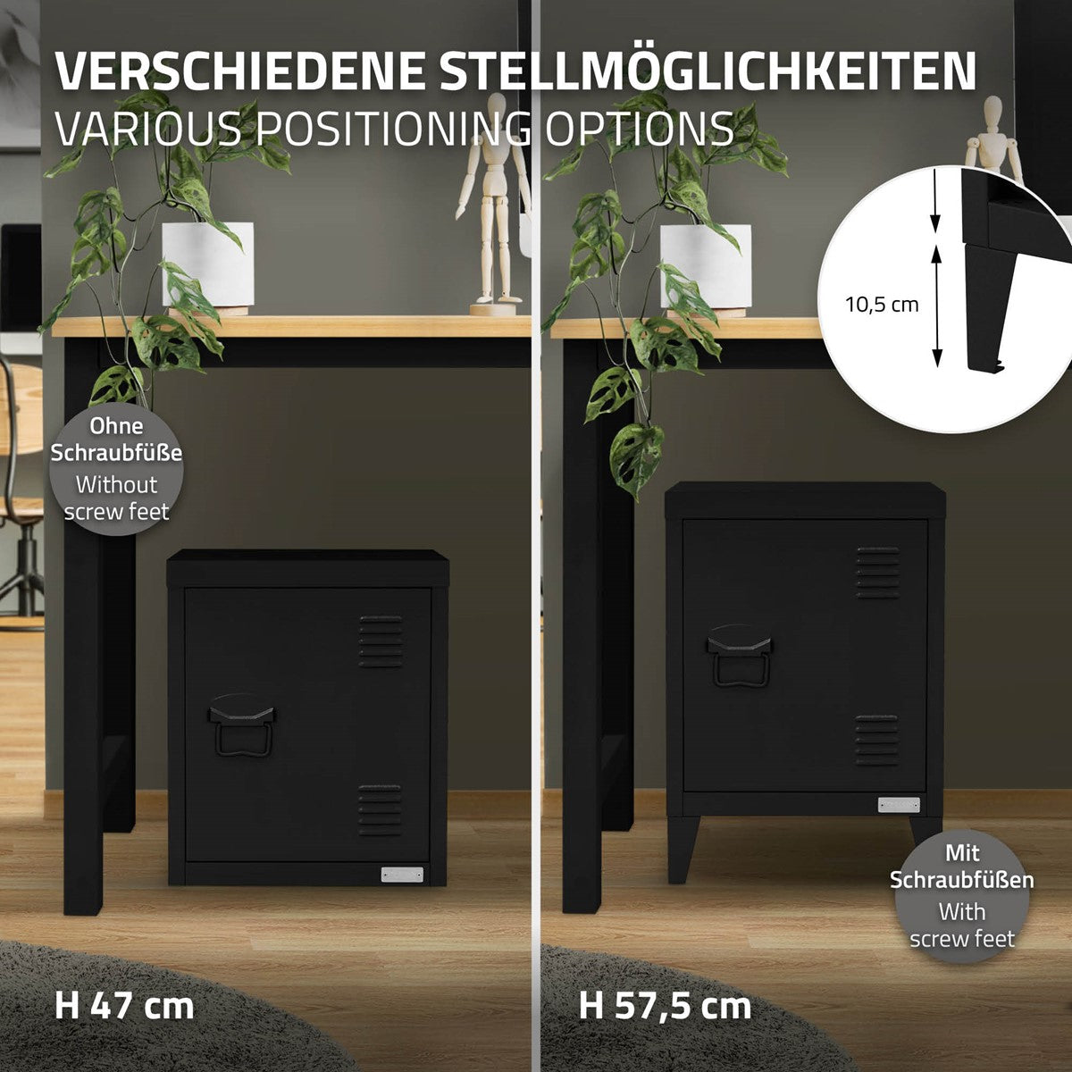 ECD Germany Aktenschrank 40x30x57,5 cm armoire bureau acier noir