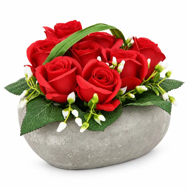 Stokomani Maison composition 8 roses cœur ciment 17x18cm