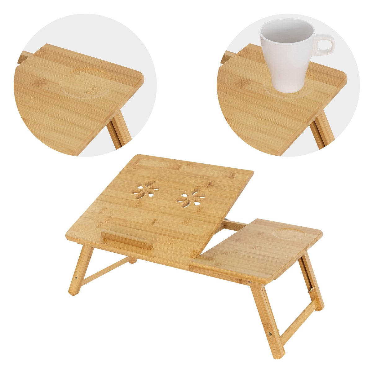ML-Design Table ordinateur portable bois marron pliable