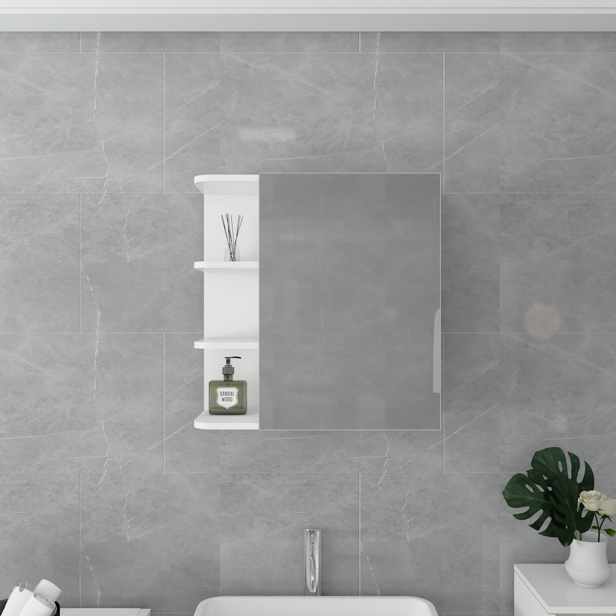 ECD Germany ML-Design ensemble salle de bain blanc 5 pièces avec miroir