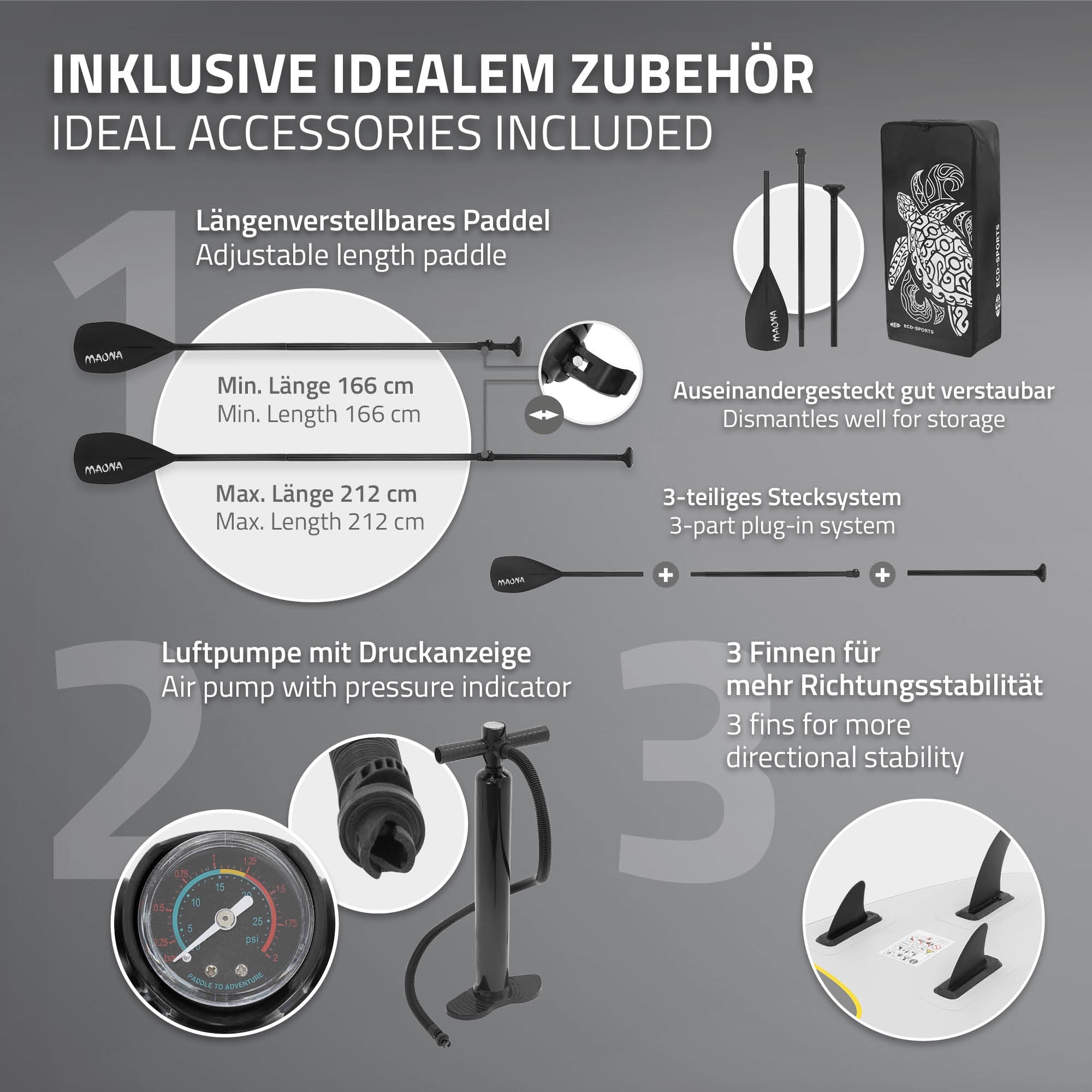 ECD Germany Maona Stand up paddle gonflable gris 308cm +pompe