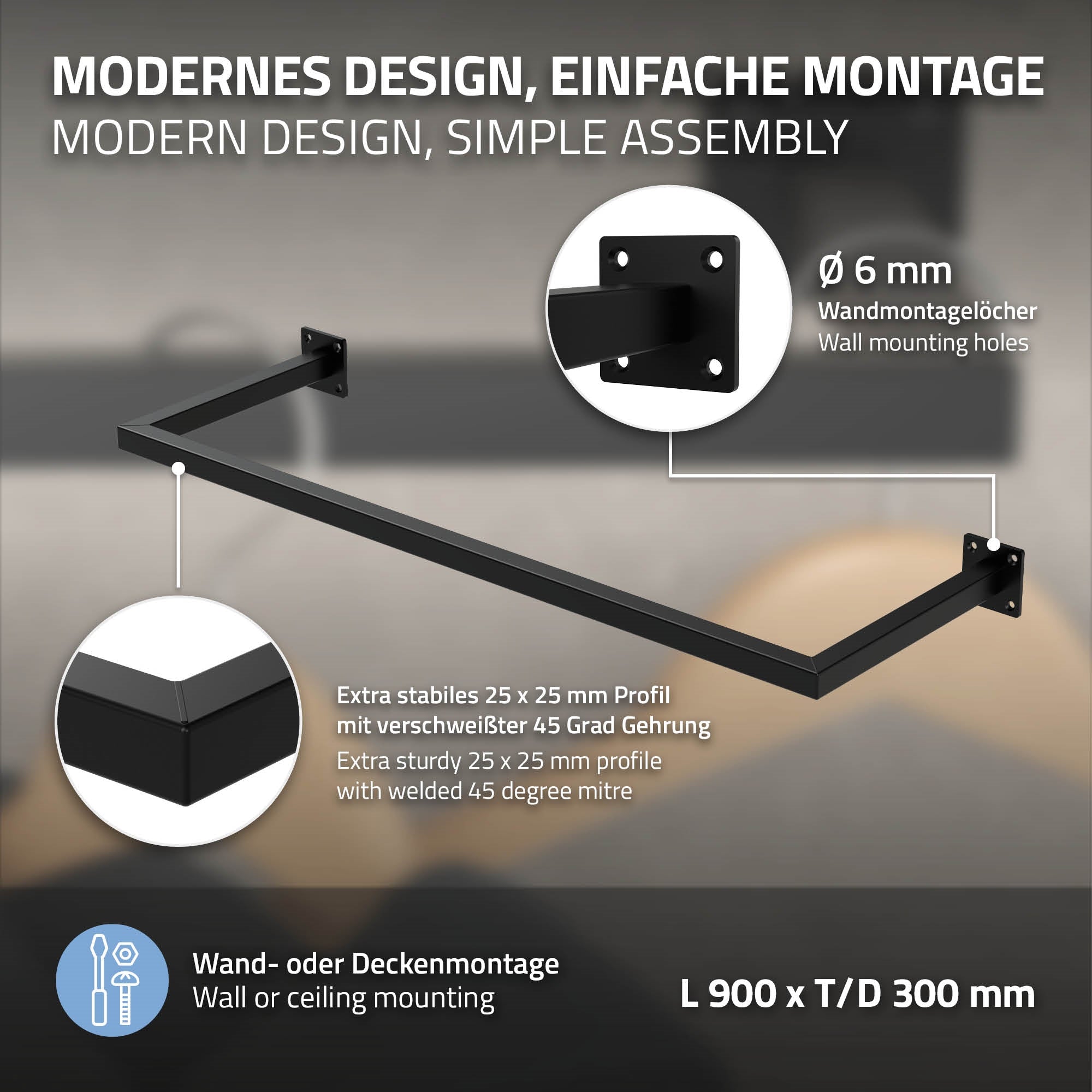 ECD Germany ML-Design tringle vêtements murale noire 30x90 lot 2