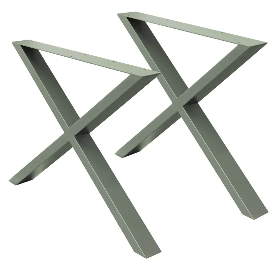 ECD Germany Möbel pieds de table X 60x72 cm gris pierre acier lot 2