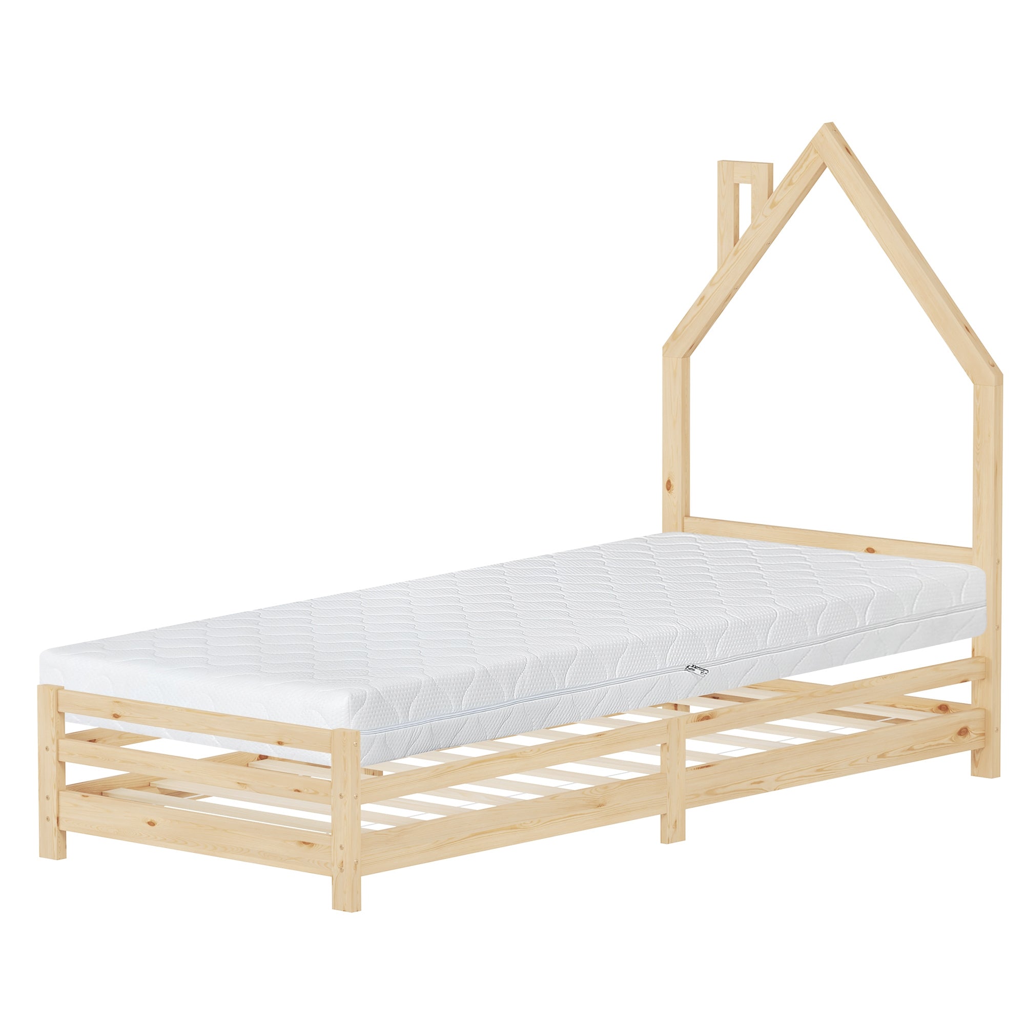 ECD Germany Kinder lit cabane pin 90x200cm avec sommier blanc