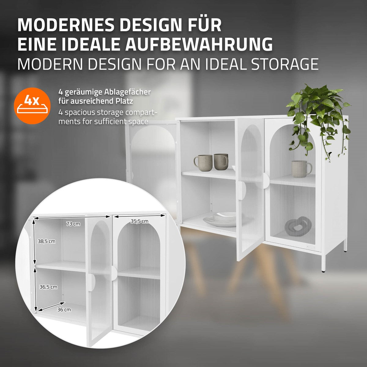 ML-Design Vitrine acier blanche 120x93x40 cm 4 casiers