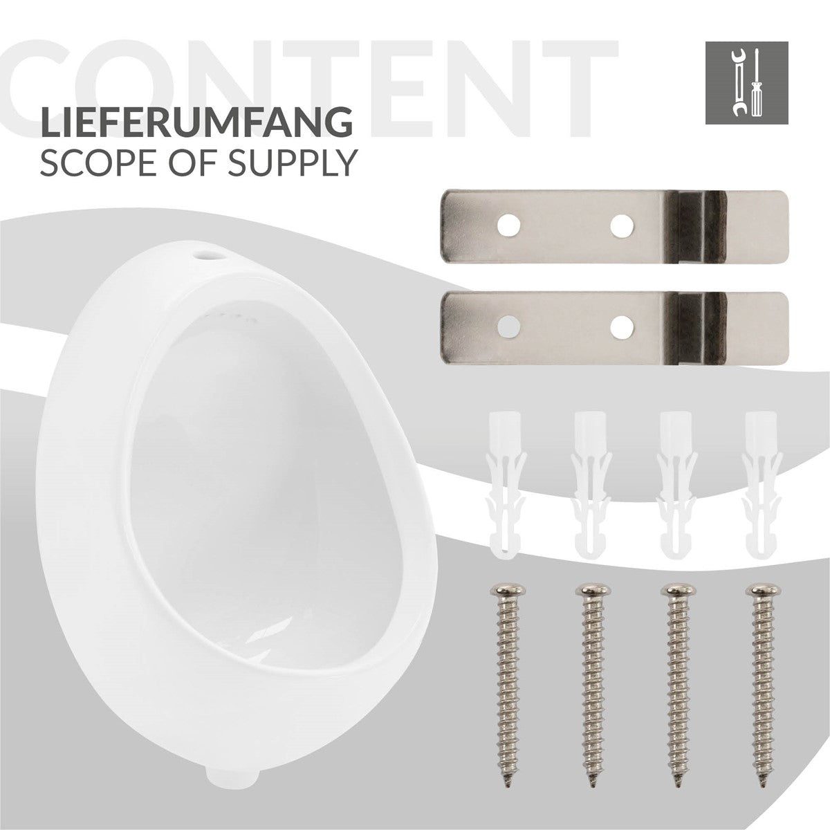 LuxeBath urinoir céramique blanc mural arrivée dessus ovale