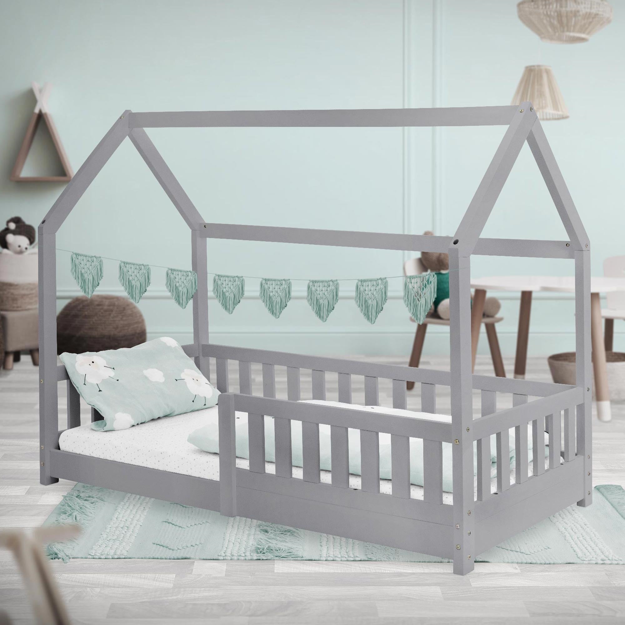 ECD Germany Kinder lit cabane enfant 80x160 gris clair pin B-Ware