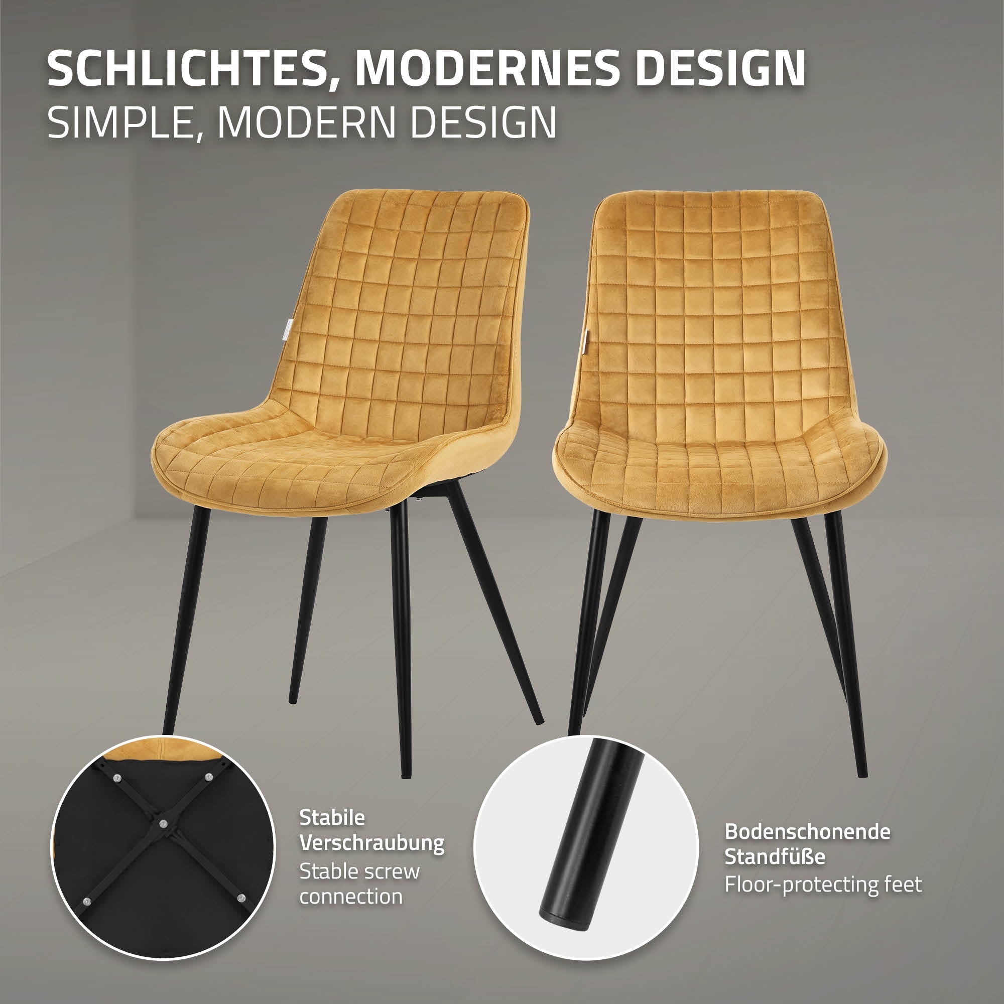ECD Germany Möbel chaise salle à manger velours moutarde lot de 4