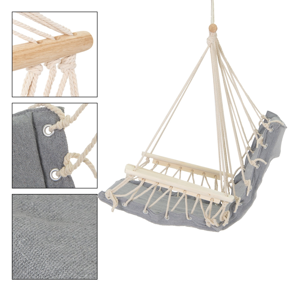 ECD Germany fauteuil suspendu gris coton bois 120 kg