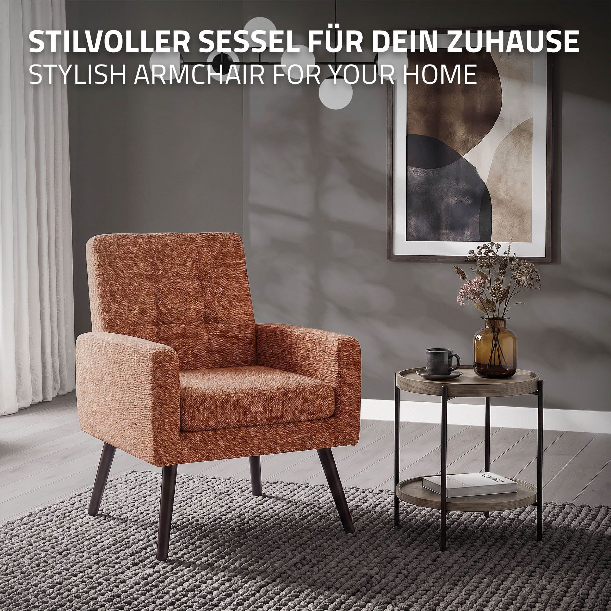 ECD Germany Möbel fauteuil salon tissu rouge 66,5 cm