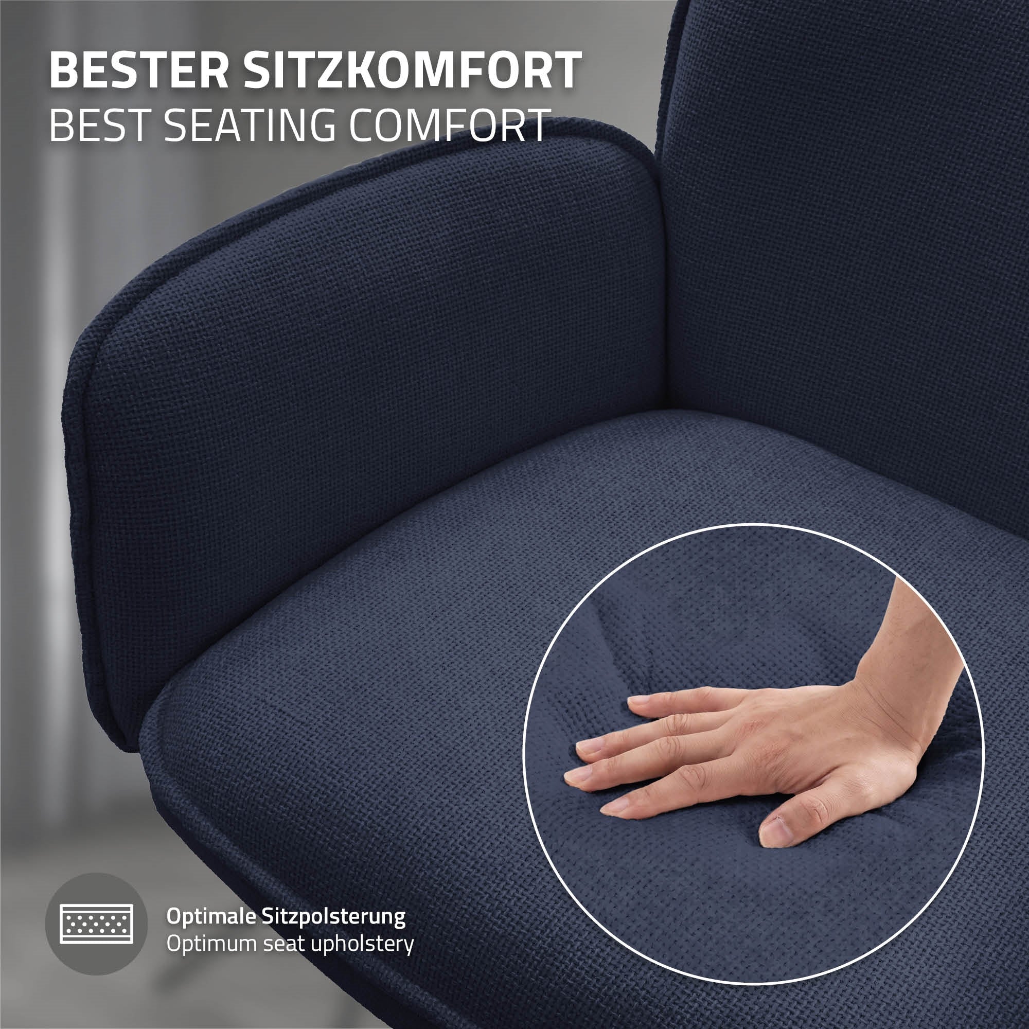ECD Germany Möbel chaises pivotantes bleu foncé lot 2 tissu