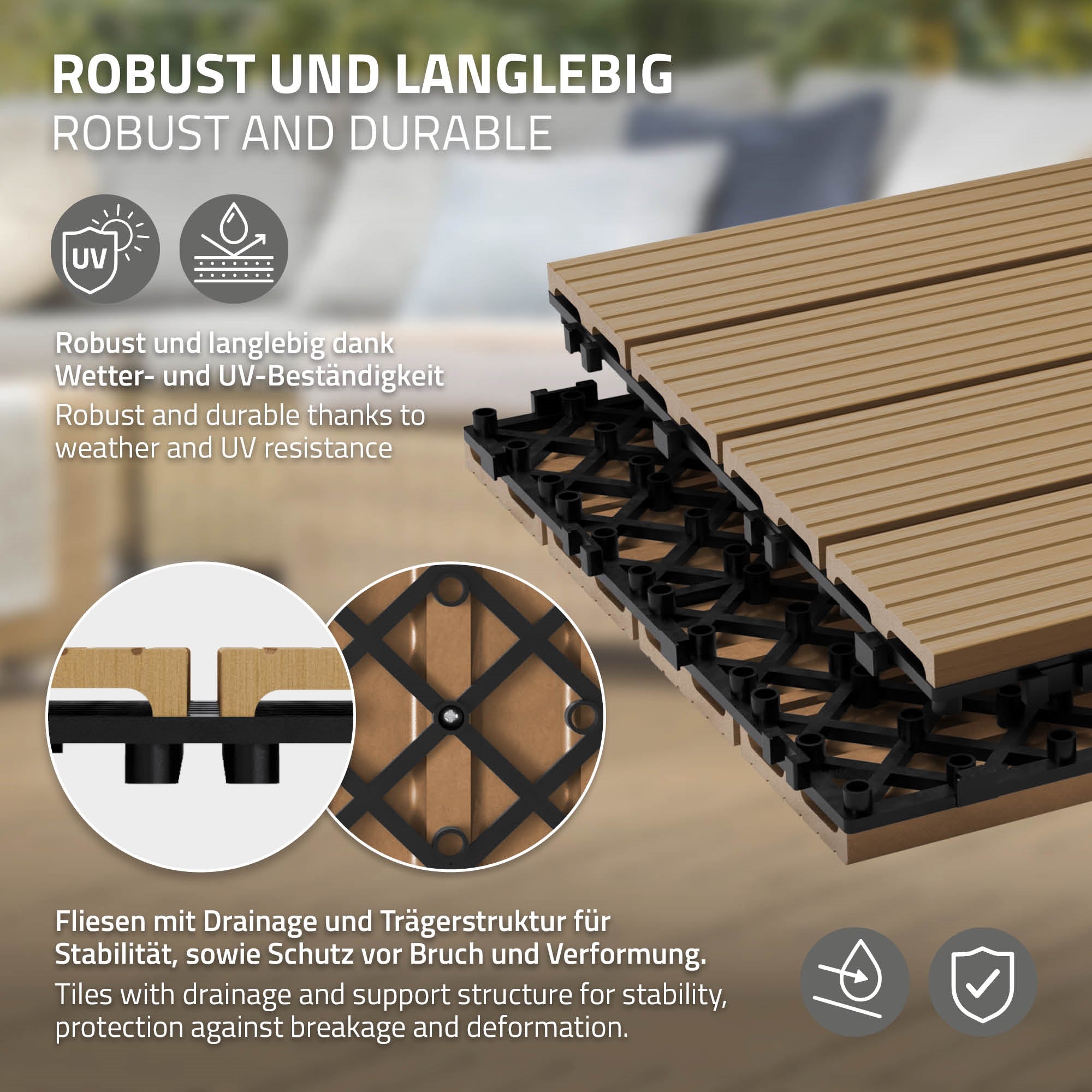 ECD Germany Garten Dalles Terrasse WPC 30x30 Teck 44 pcs 4m²