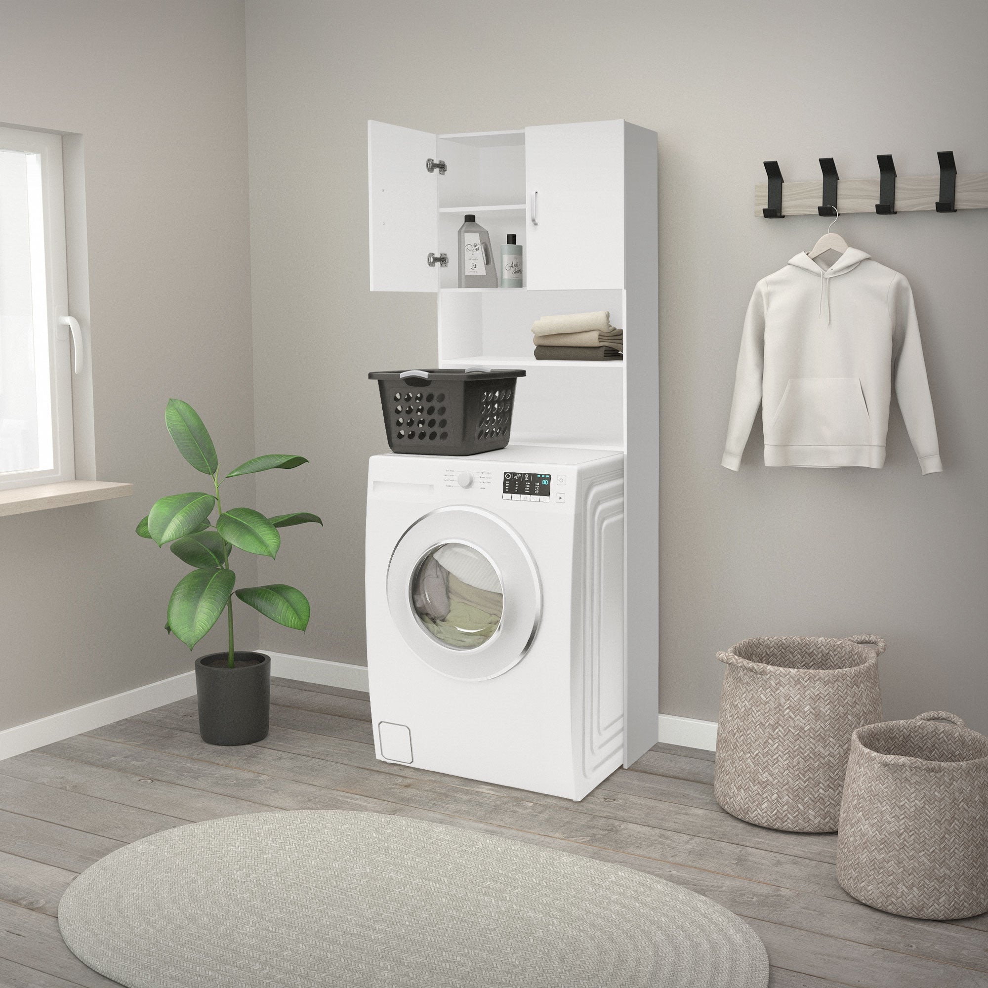 ECD Germany Möbel meuble lave-linge blanc 190x63 cm 2 portes