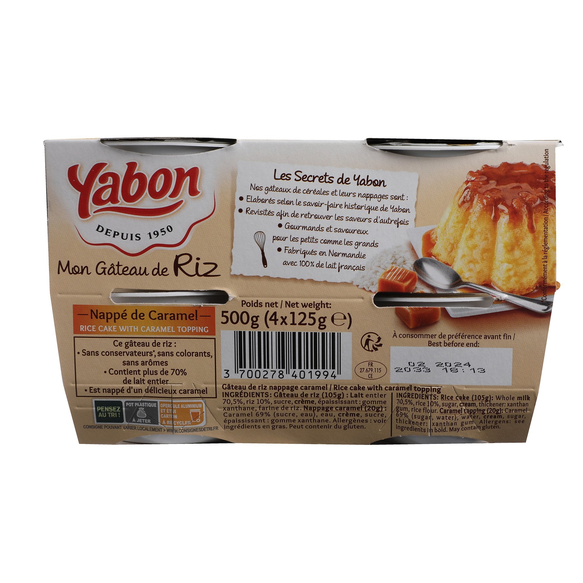 Yabon gâteau de riz nappage caramel lait français
