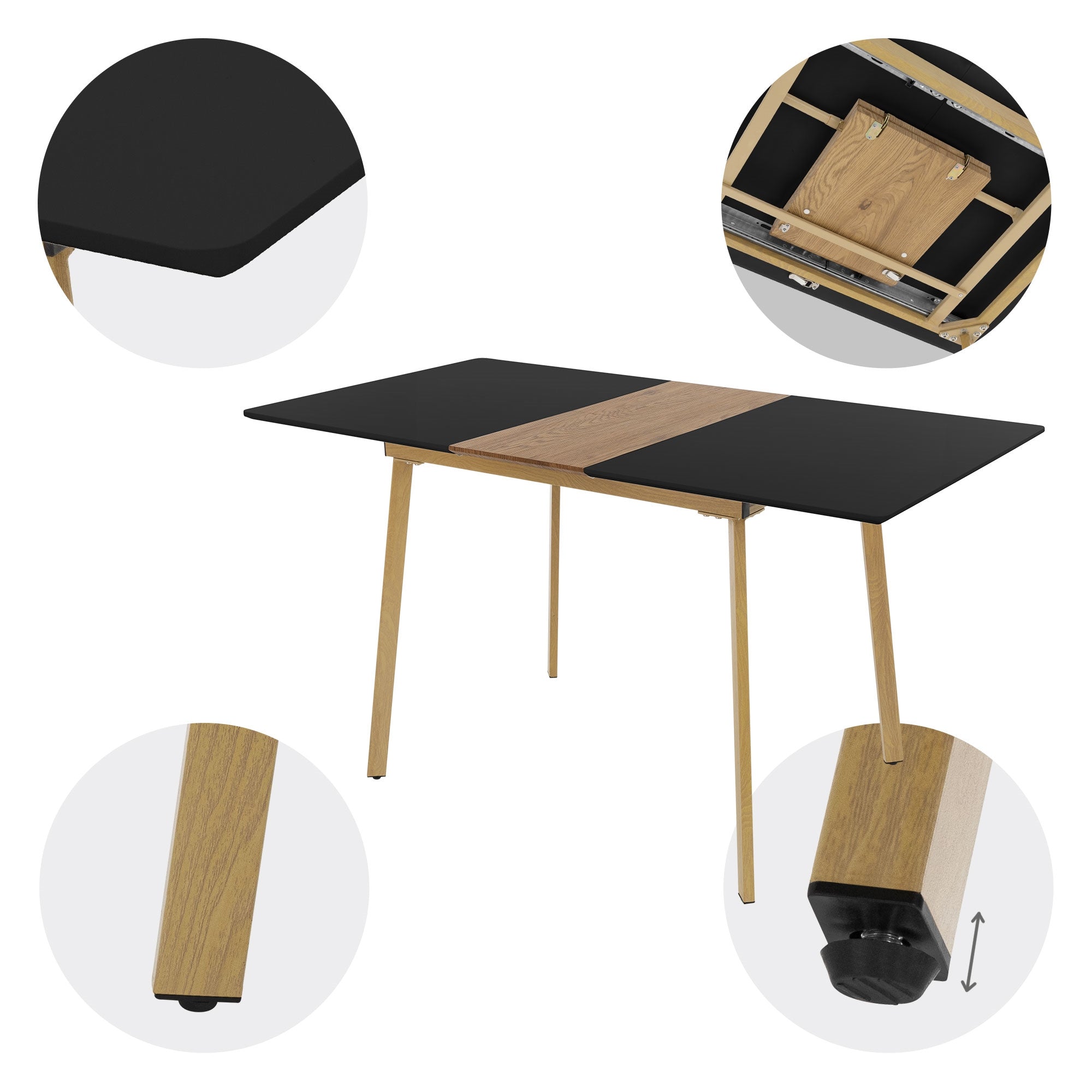 ECD Germany Möbel Table extensible noire 110-140x75 cm bois