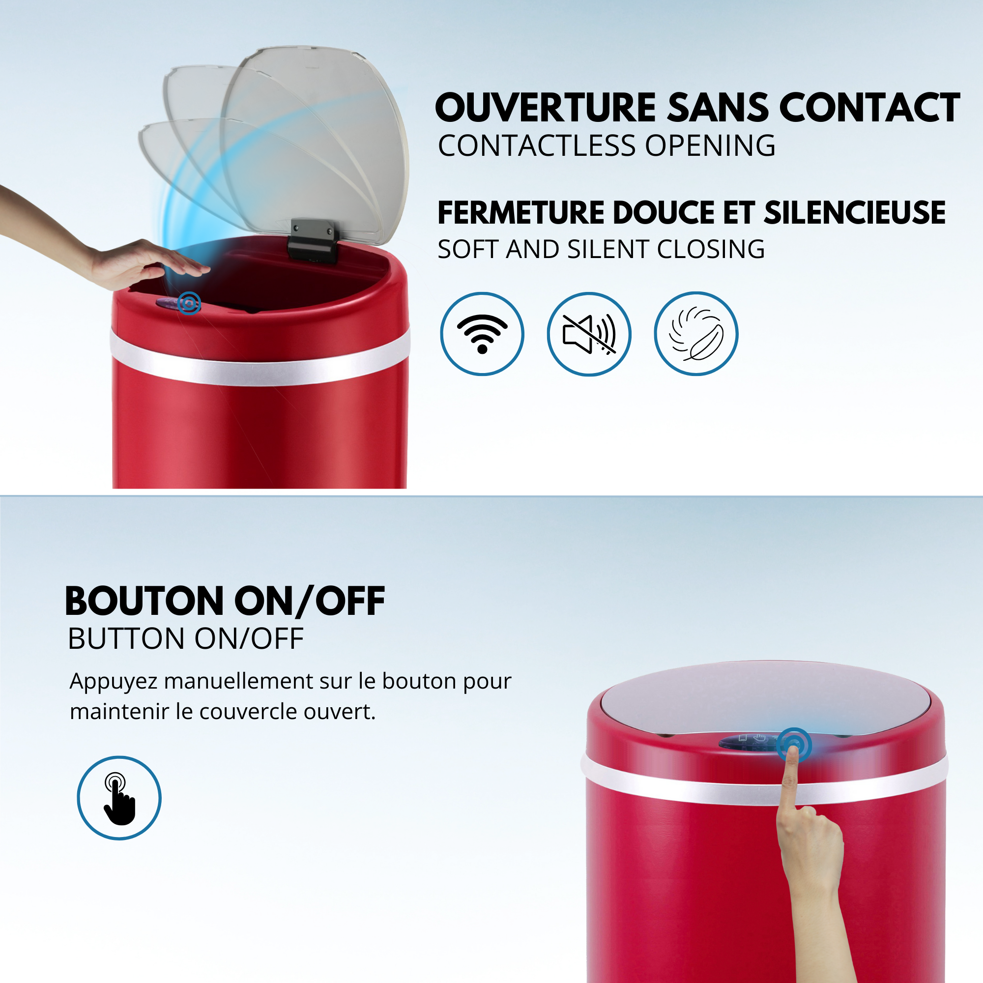 Red Deco Soho poubelle cuisine automatique 42L rouge mat