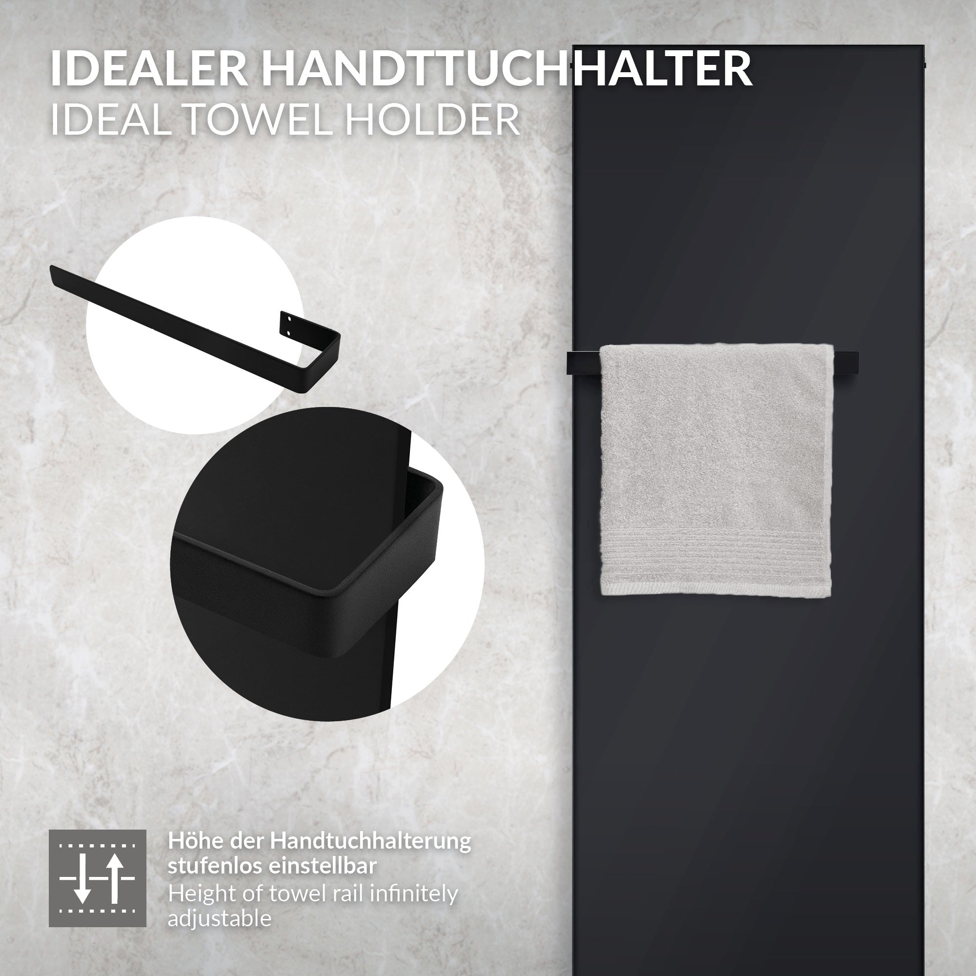 ECD Germany Sanitär porte-serviettes acier noir 50 cm mural