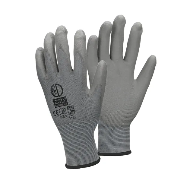 ECD Germany Gants de travail PU gris XL lot 120 paires