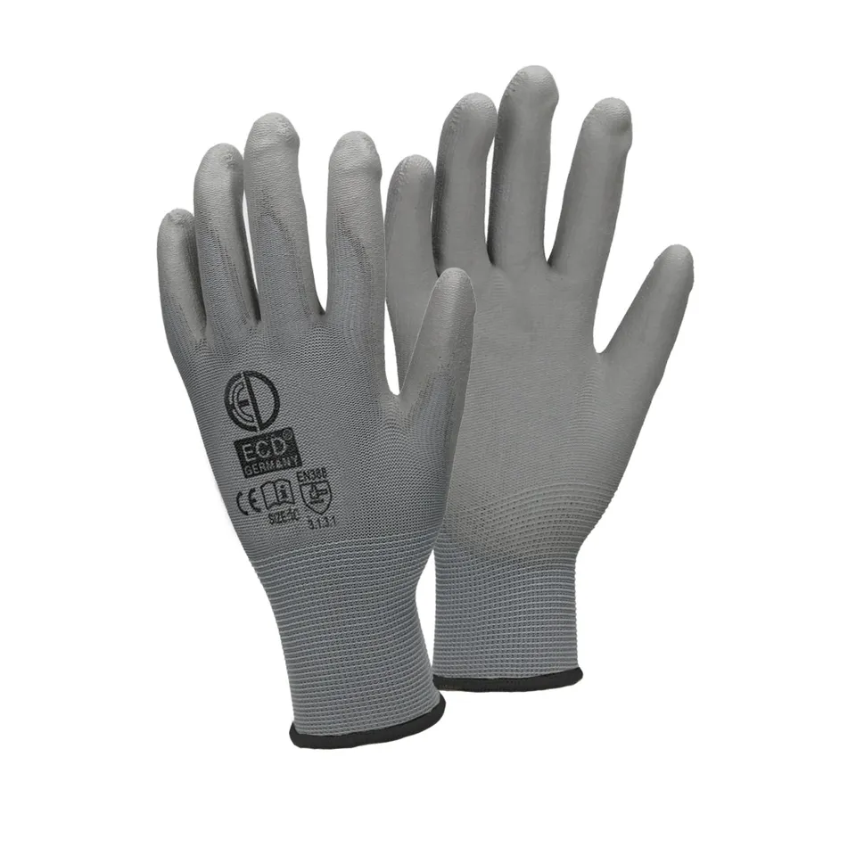 ECD Germany Gants de travail PU gris XL lot 120 paires