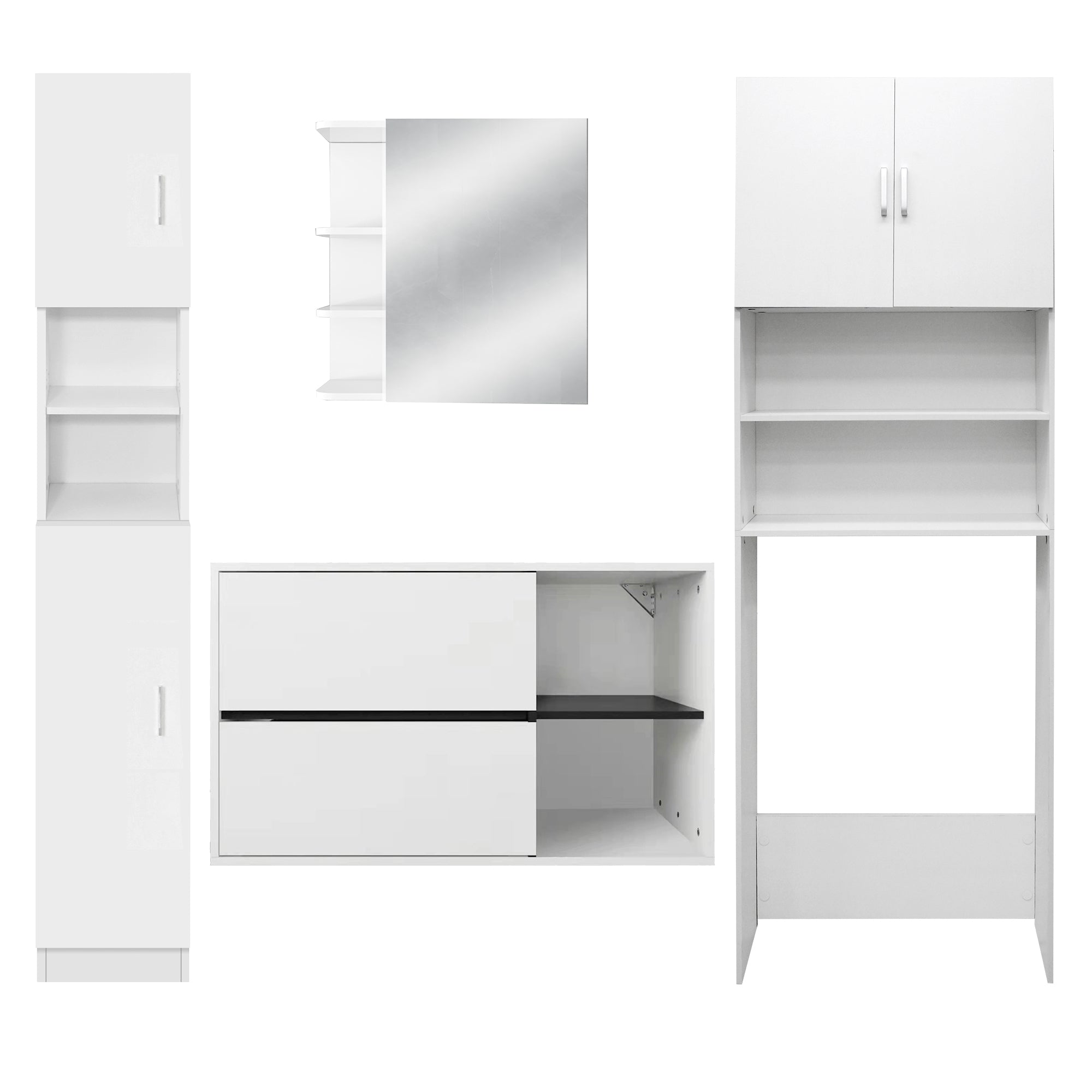 ECD Germany Möbel ensemble salle de bain 4 pièces blanc bois moderne