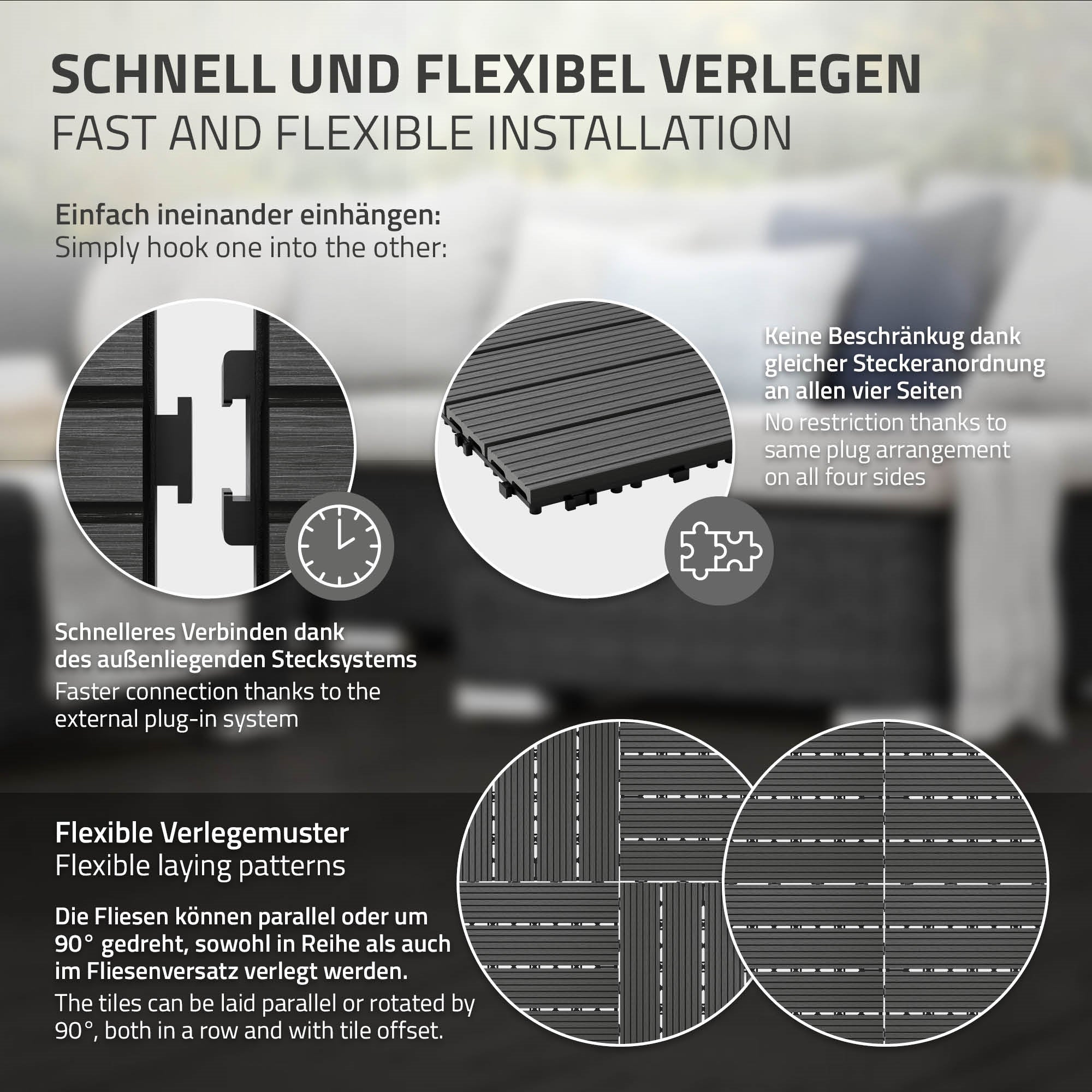 ECD Germany Garten dalle terrasse 30x30 anthracite 44 pcs 4m²