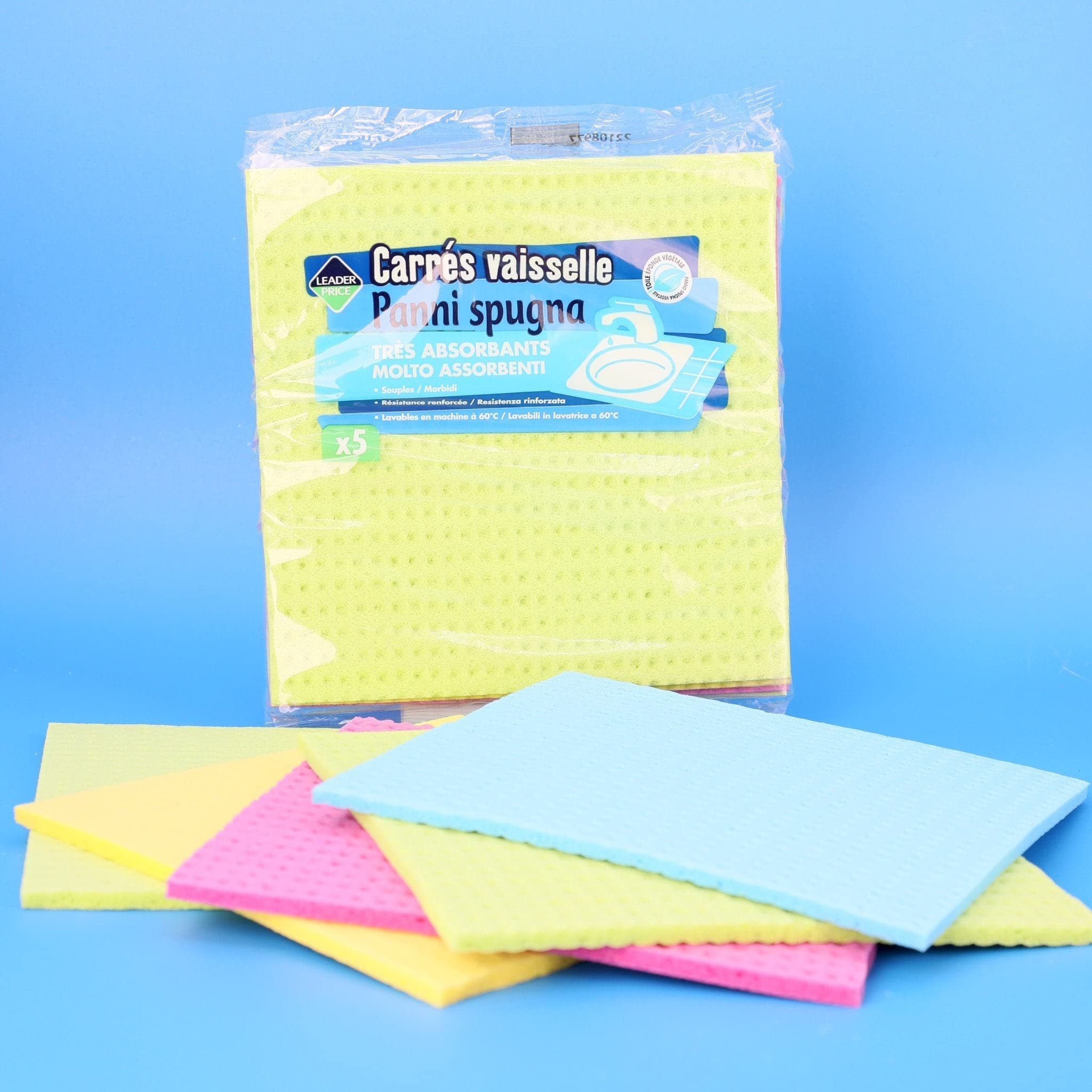 Leader Price Produits ménagers carrés éponge absorbants x5