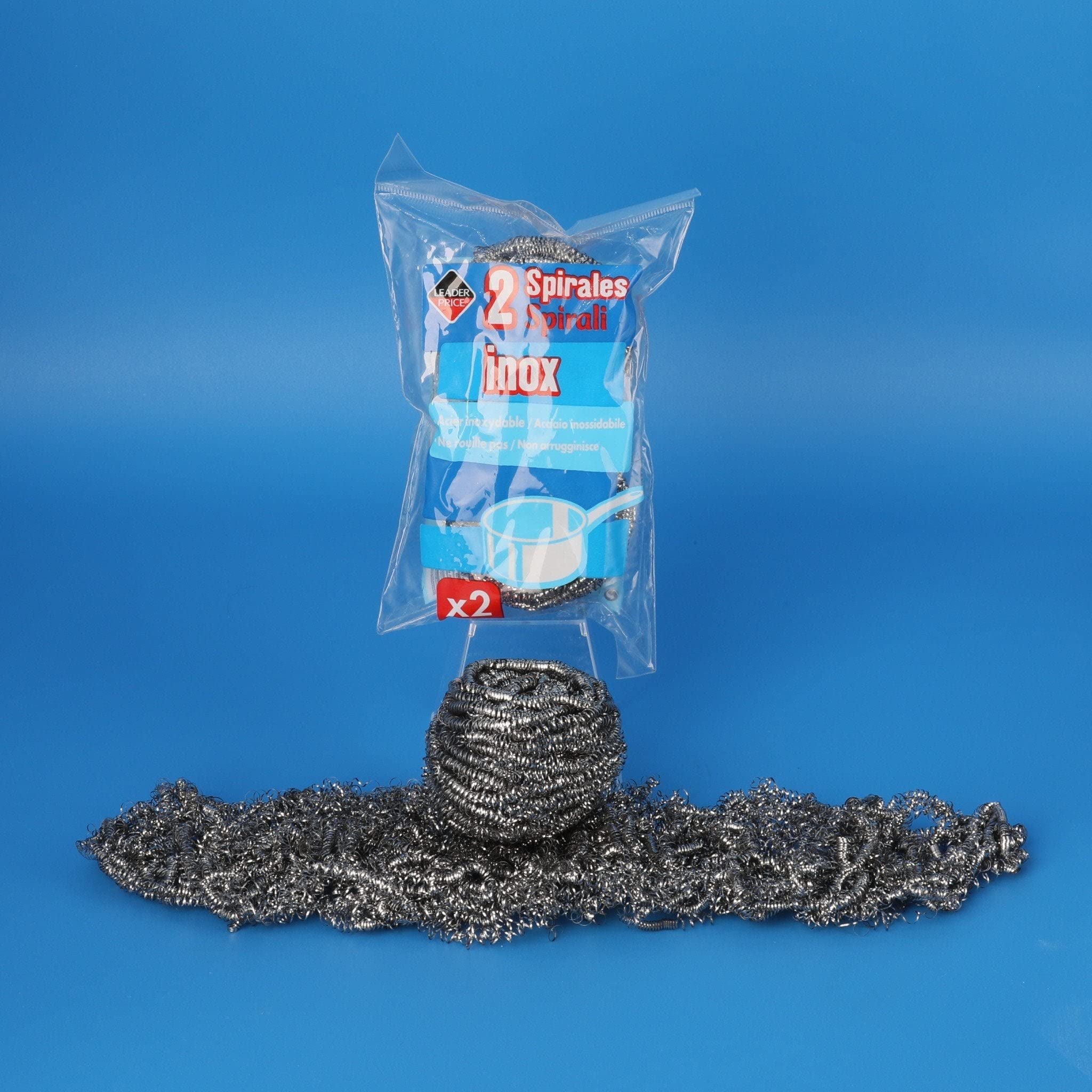 Leader Price Bazar spirales inox éponge x2 délicate