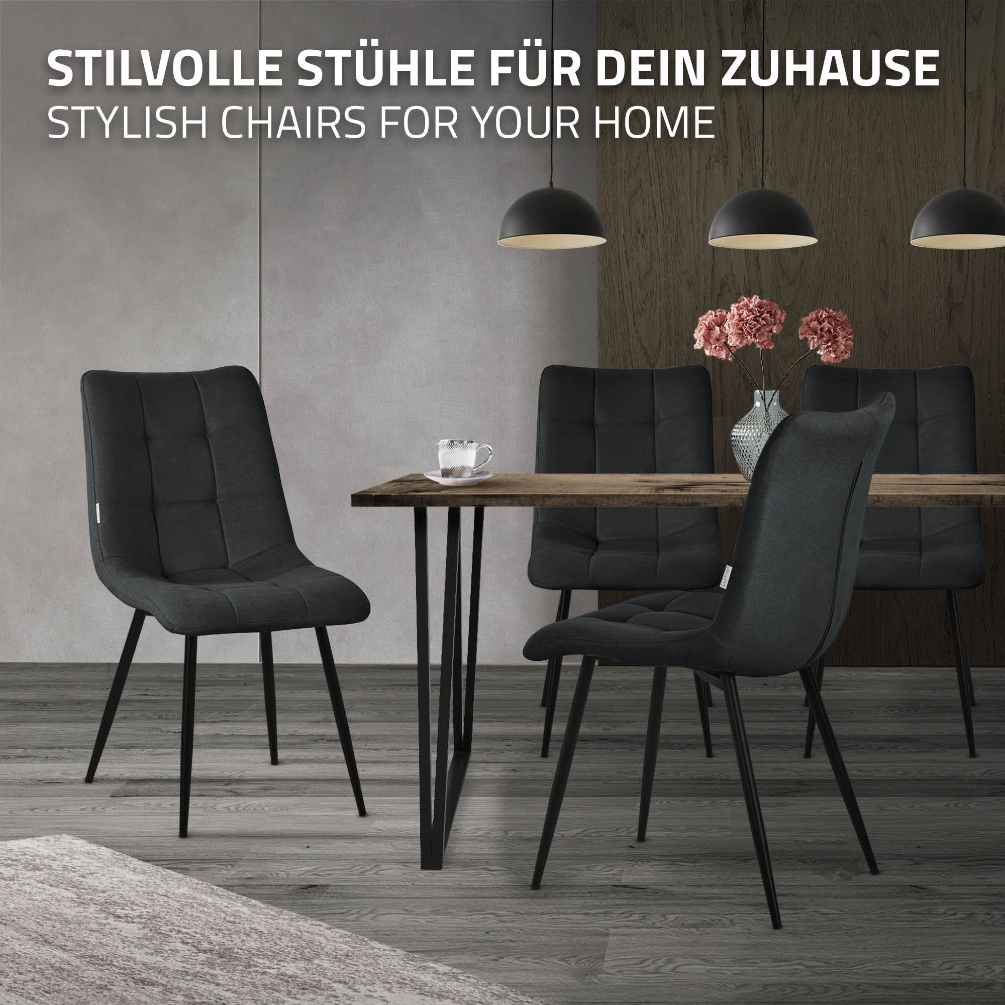 ECD Germany Möbel chaise salle à manger anthracite lot de 2 polyester