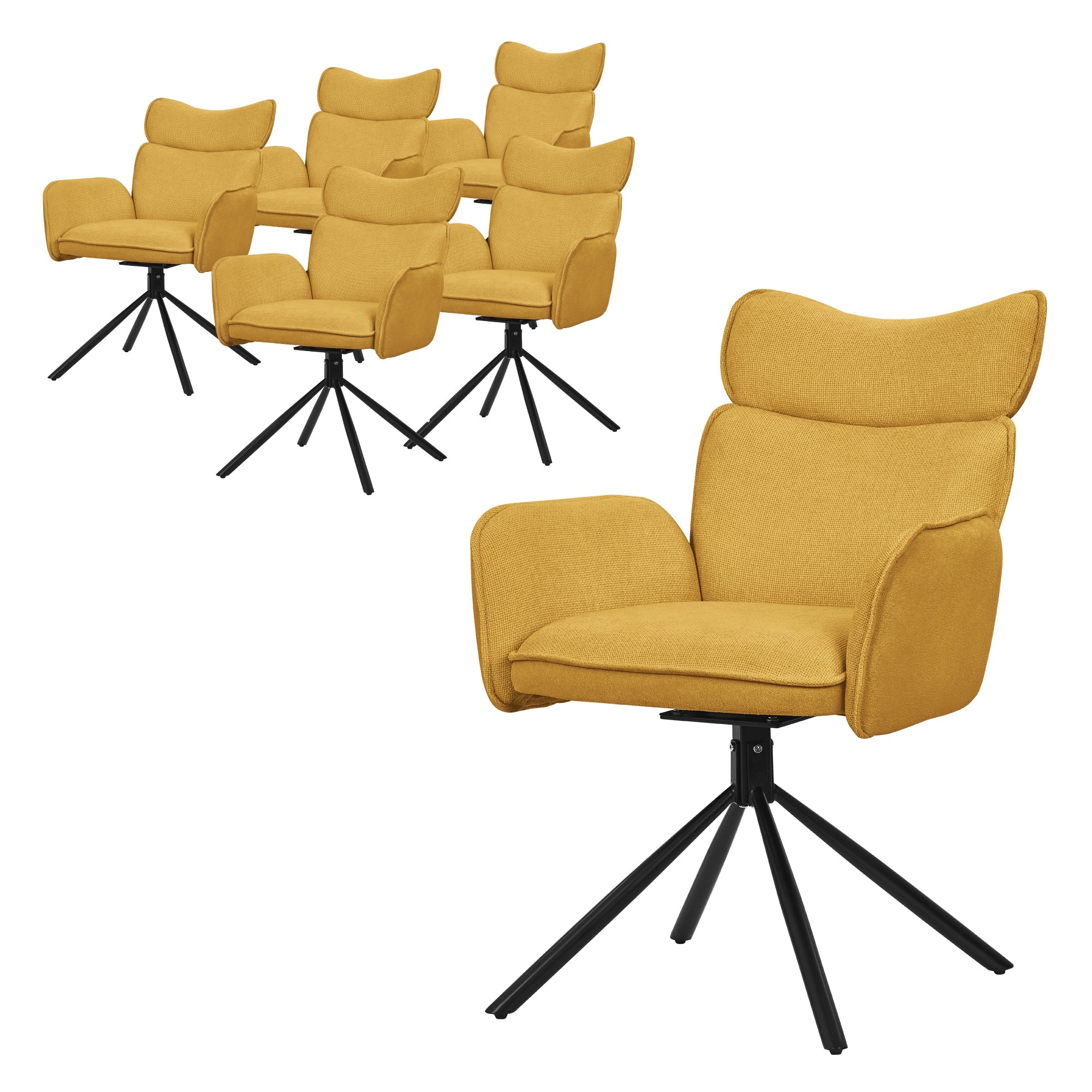 ECD Germany ML-Design chaise salle à manger pivotante moutarde lot 6
