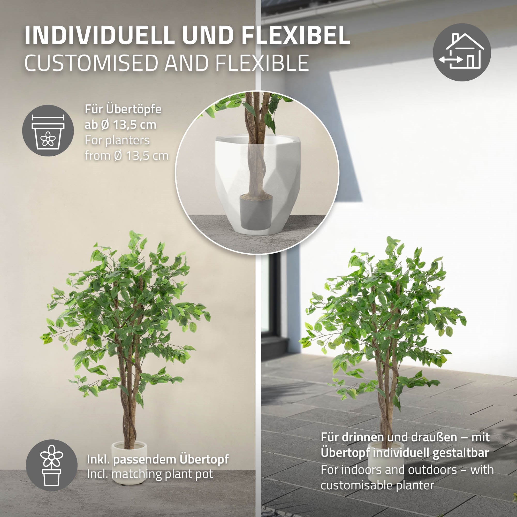 ML-Design Ficus artificiel 120 cm pot feuillage dense