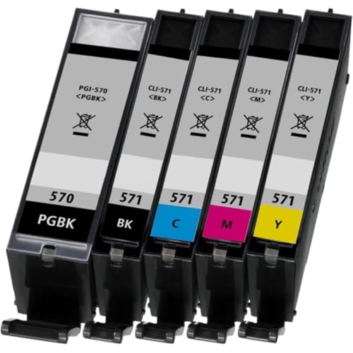 Pack 5 Cartouches 570 571XL Compatible Canon Encre Couleur + Noir