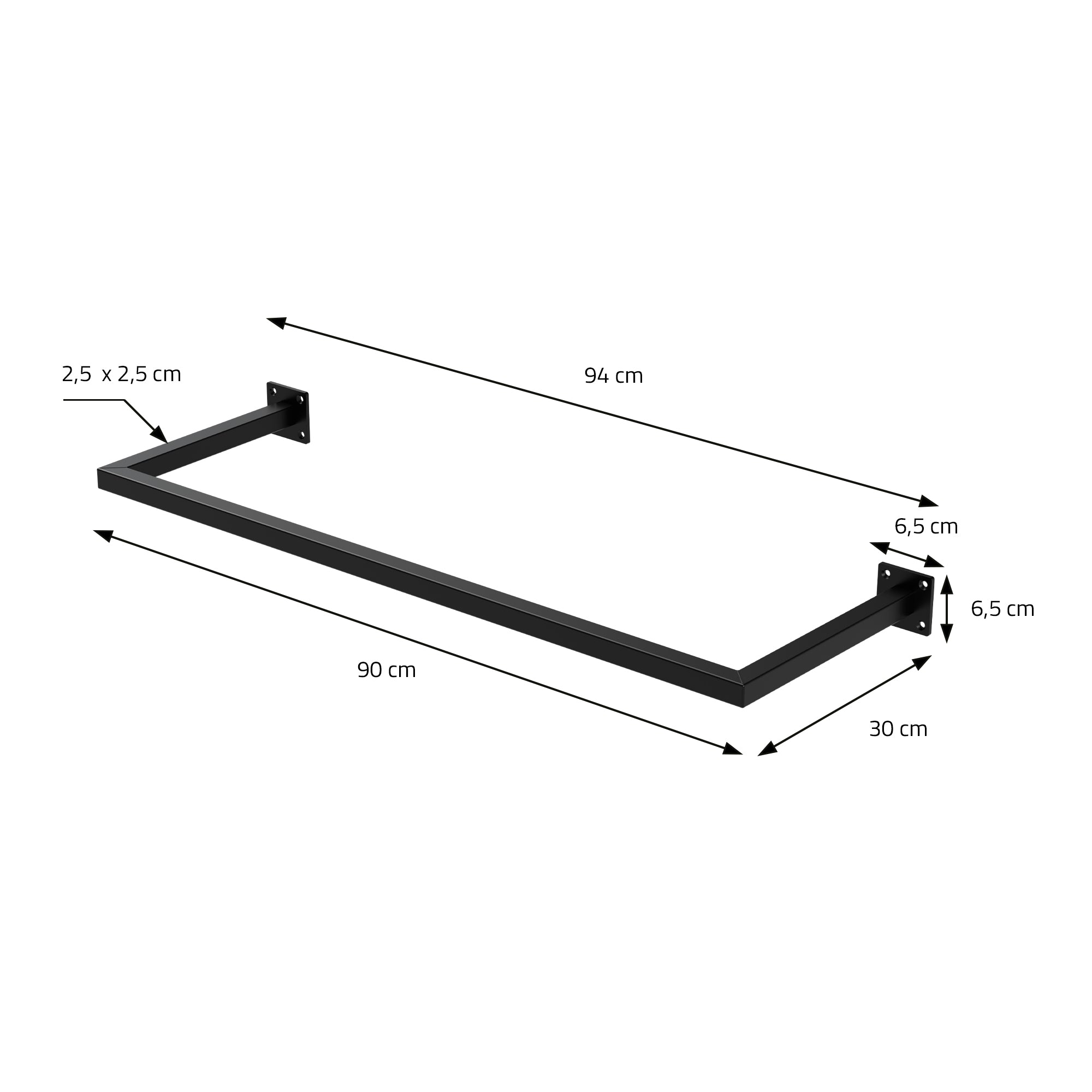 ML-Design lot 3 portants muraux noirs 30x90 cm acier penderie 50 kg