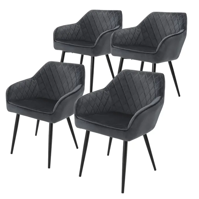ECD Germany Möbel lot 4 chaises anthracite velours matelassé