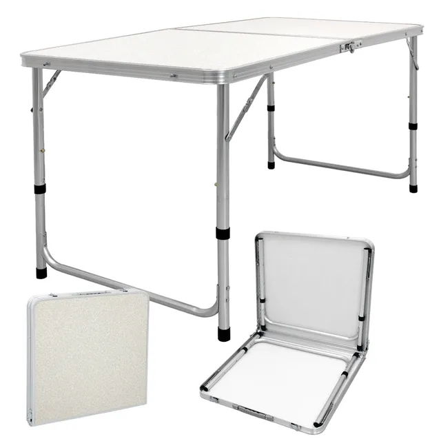 ECD Germany Sport table camping pliante 120 cm blanc crème alu