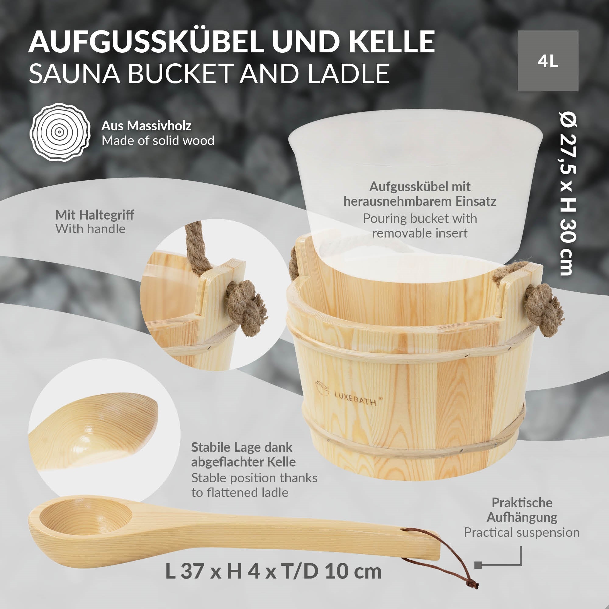 ECD Germany LuxeBath kit sauna 4 pièces pin seau 4L