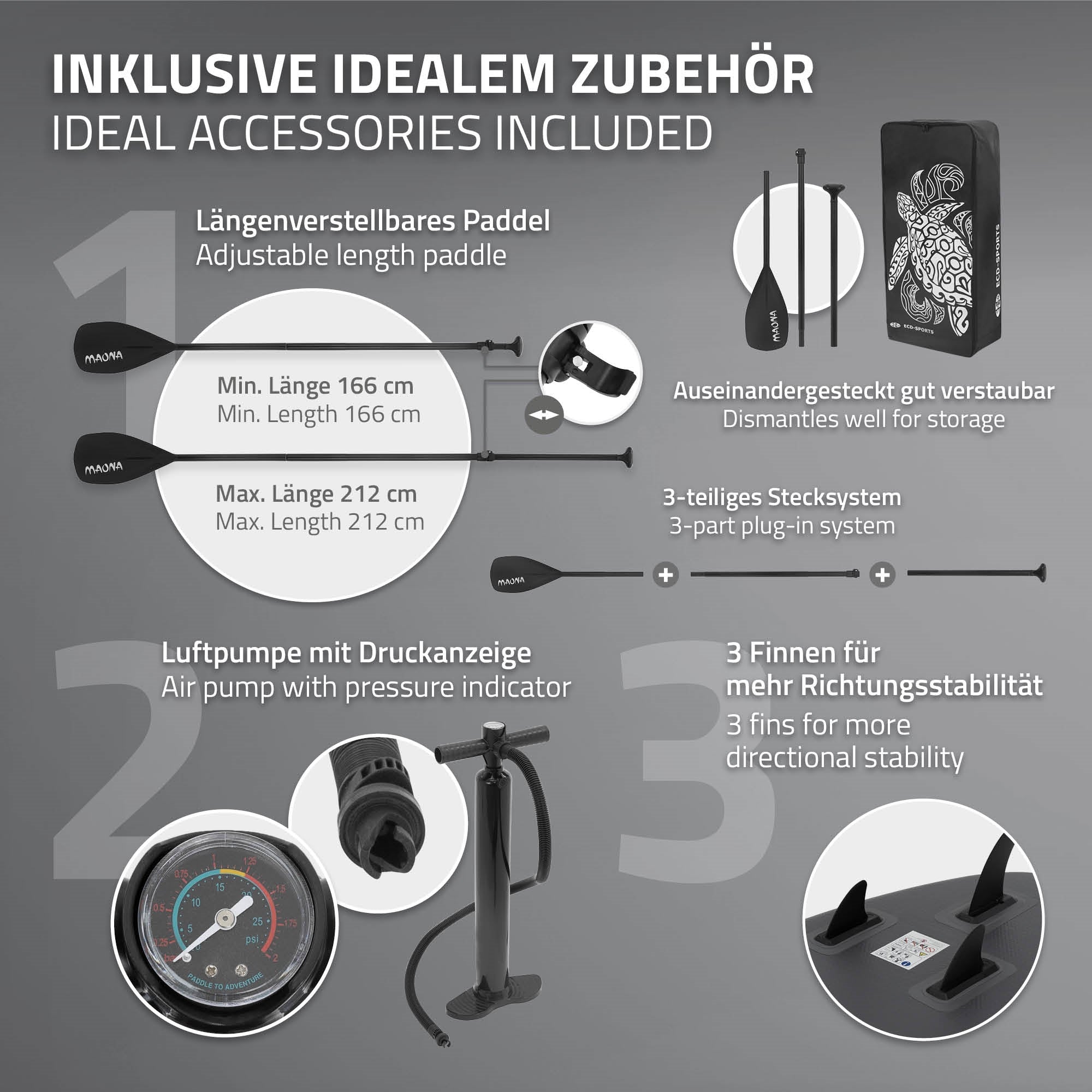 ECD Germany Maona paddle gonflable noir 308 cm + pompe