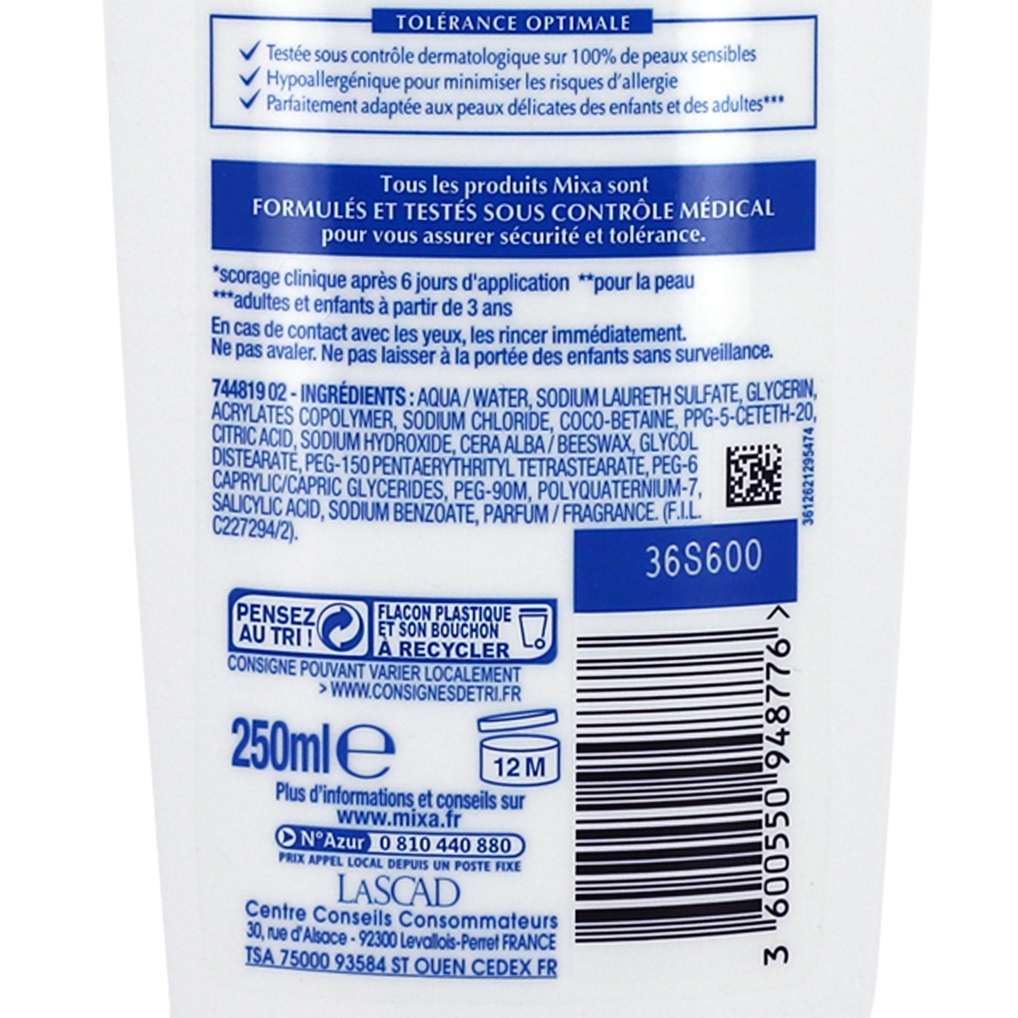 Mixa crème de douche cire d'abeille nourrissante peau douce