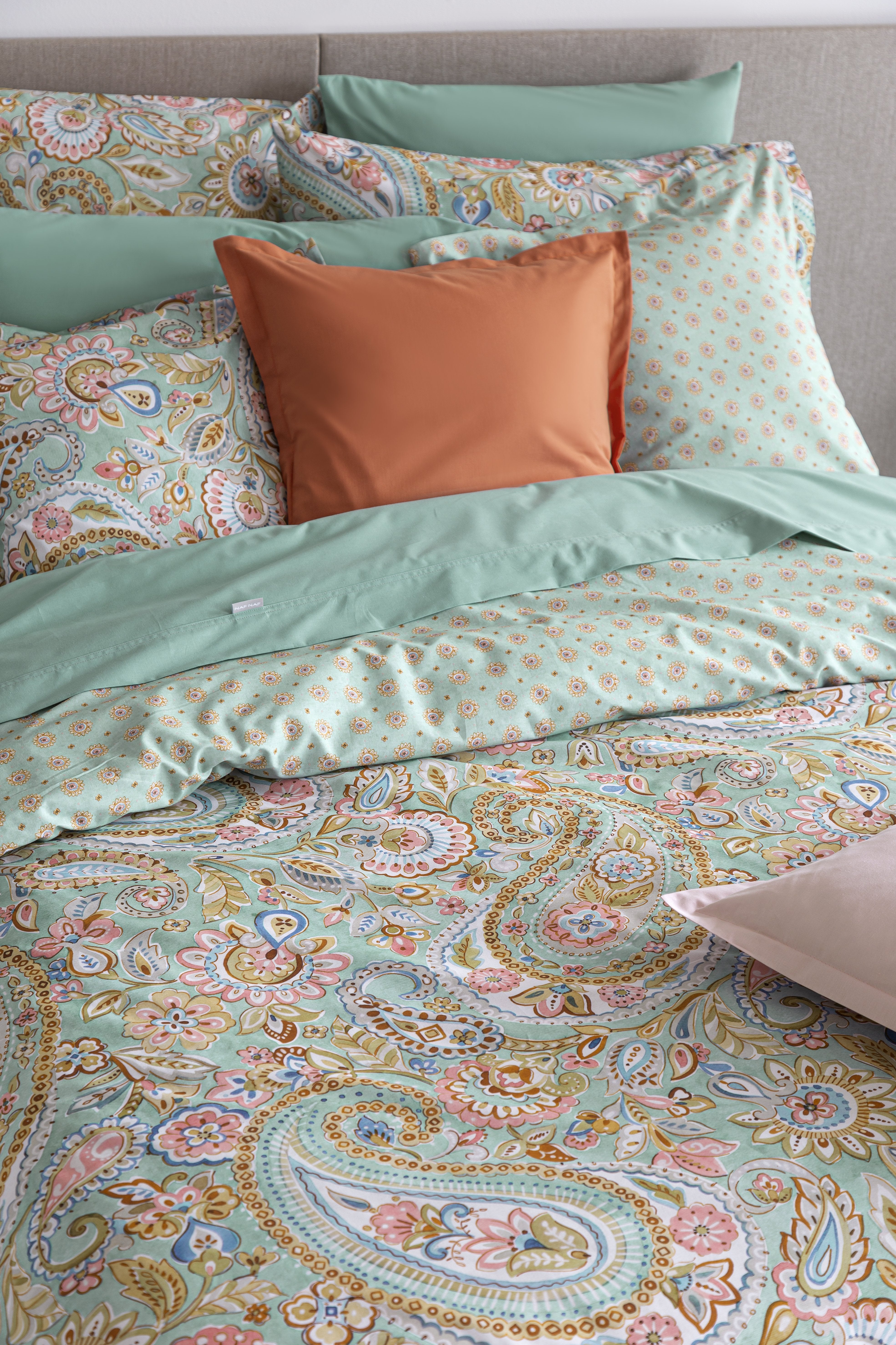 Parure housse couette 260x240 vert coton 3 pièces