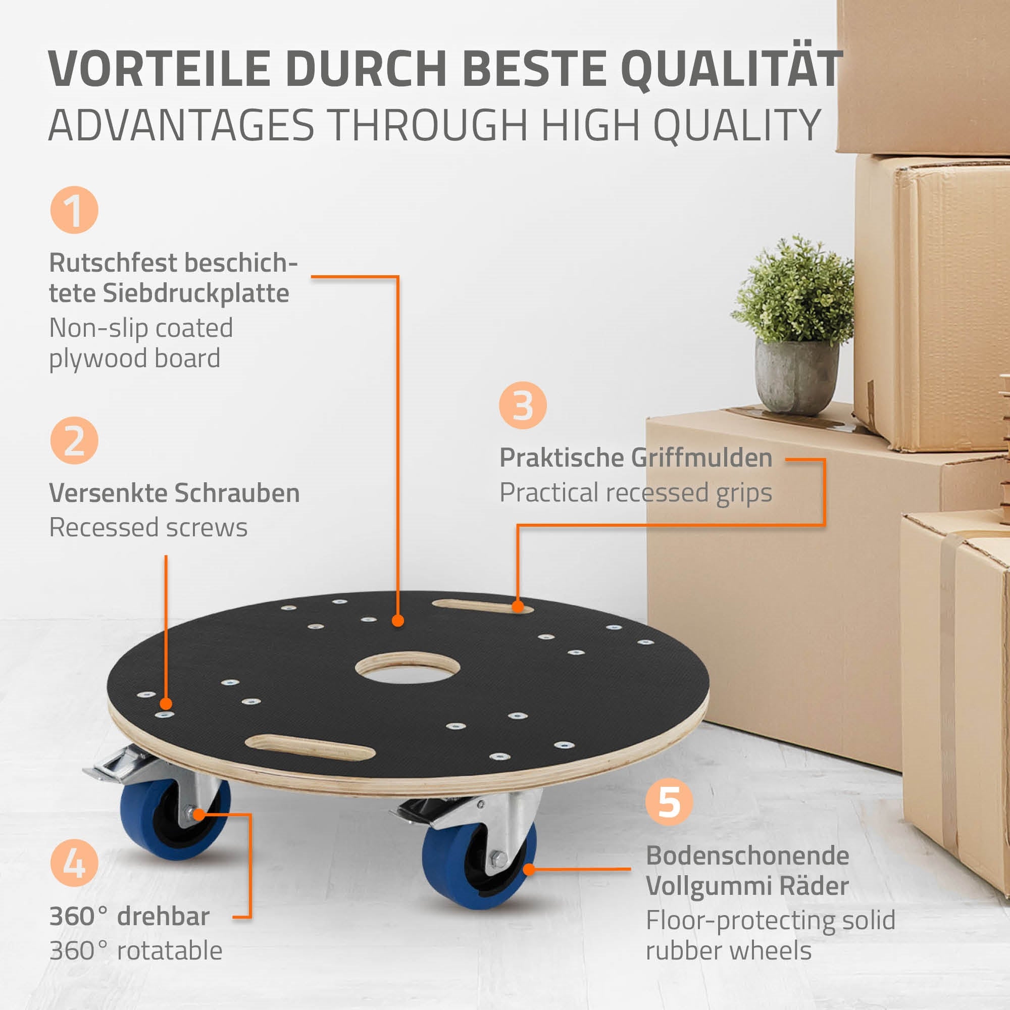 ECD Germany Bauen Plateau roulant rond 57 cm freins 800 kg