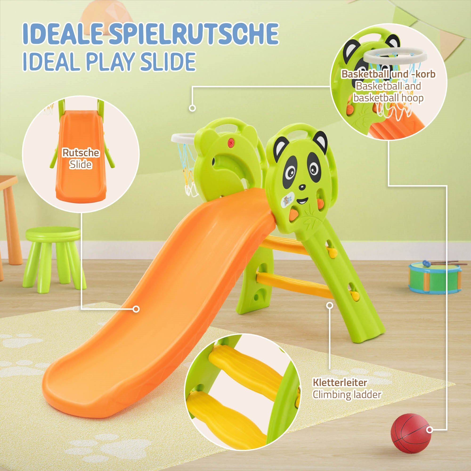 ECD Germany Kinder toboggan enfant 2 en 1 Joyz + panier basket