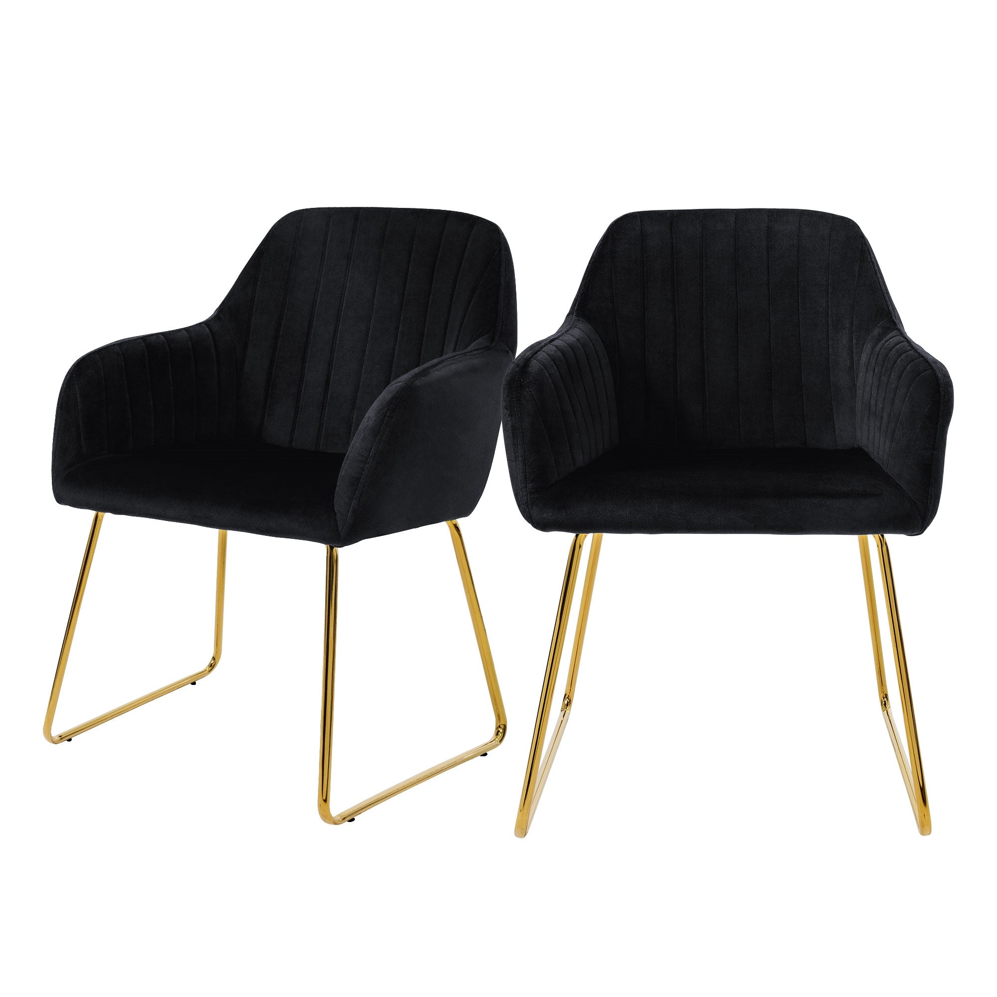 ML-Design chaise salle velours bleu pieds or lot 2