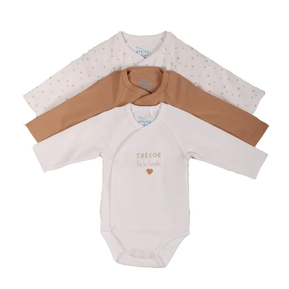 Stokomani Lot 3 bodies croisés bébé blanc 3 mois