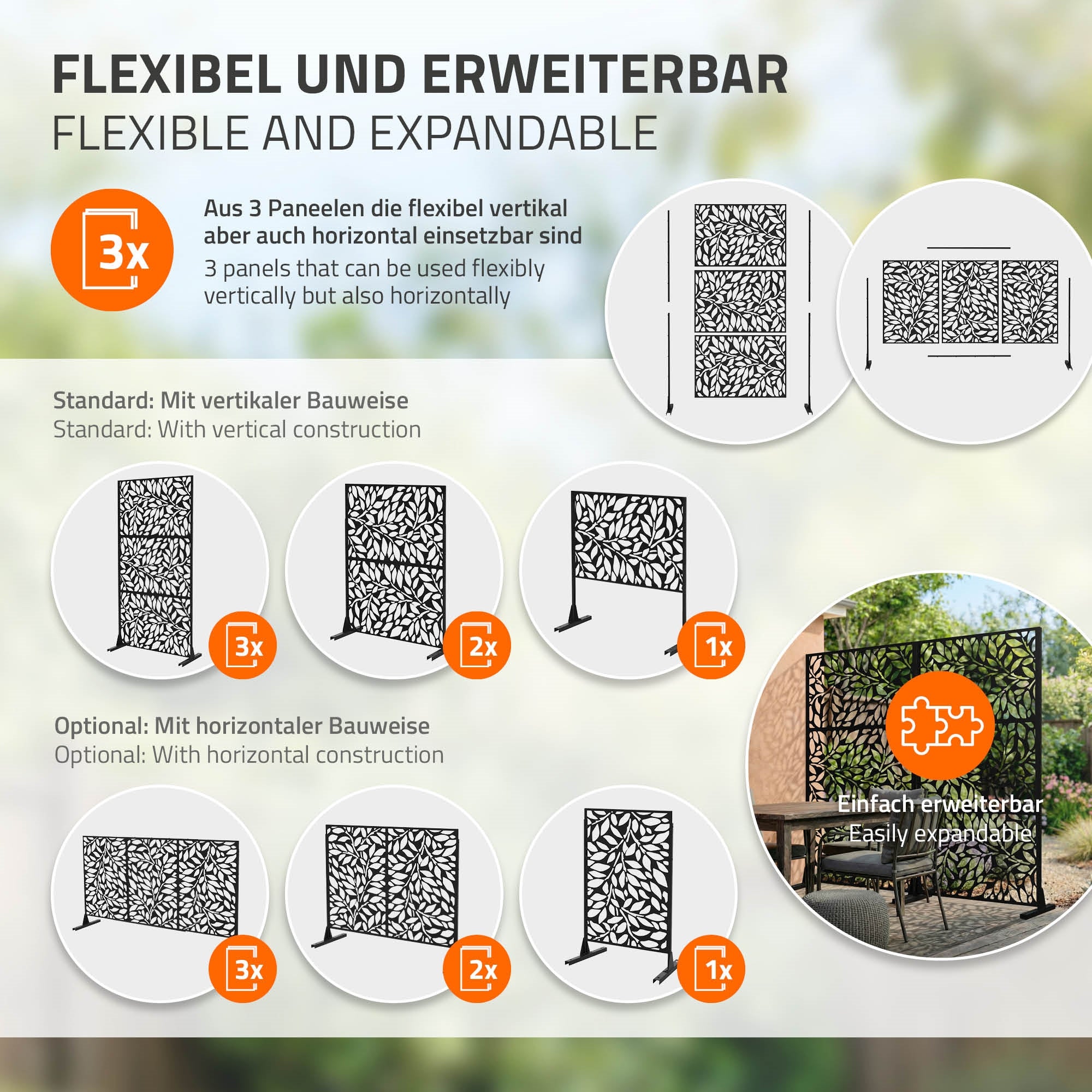 ECD Germany Firenze paravent métal 90x180 cm noir motif laser