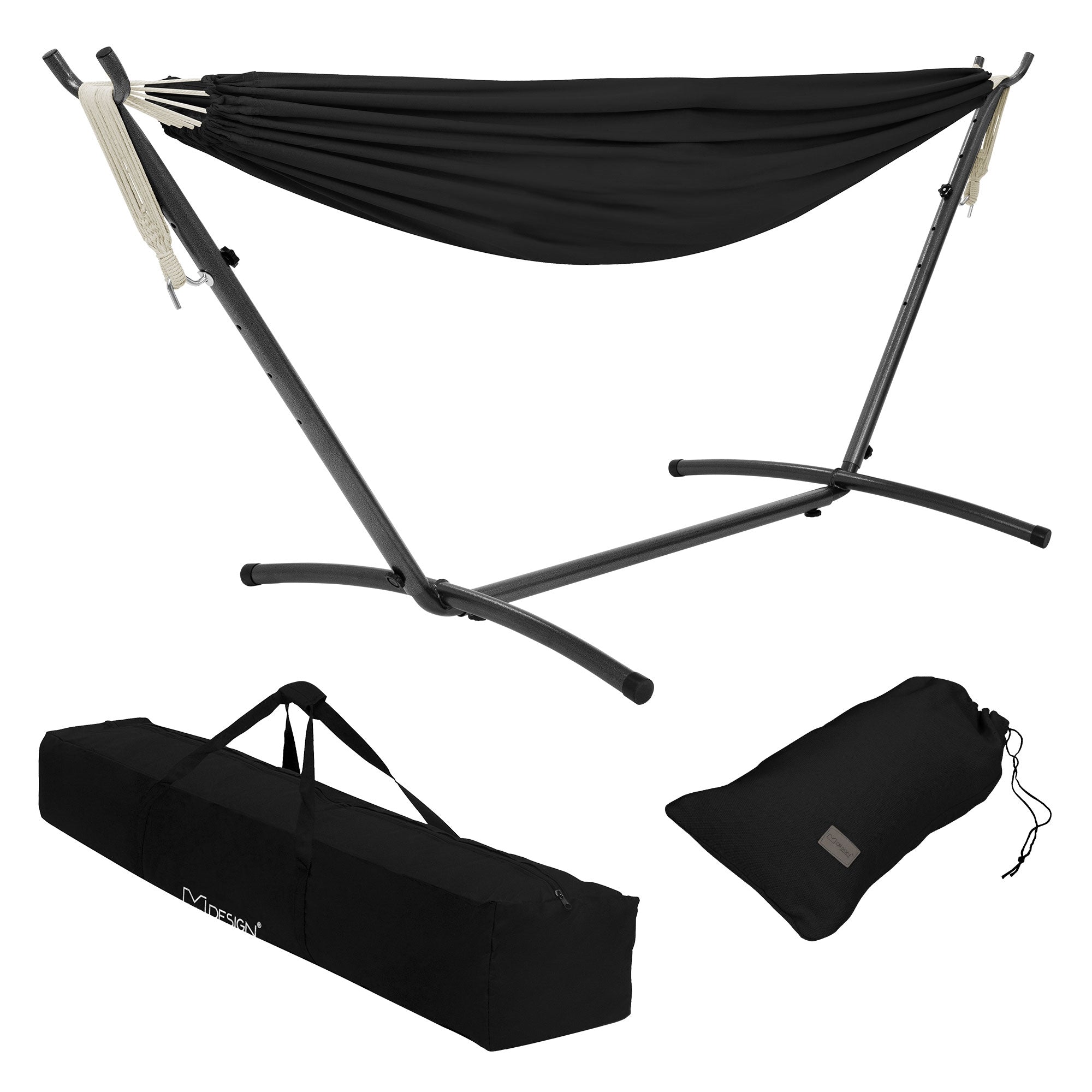 ML-Design hamac XXL noir 255cm avec support acier 250kg