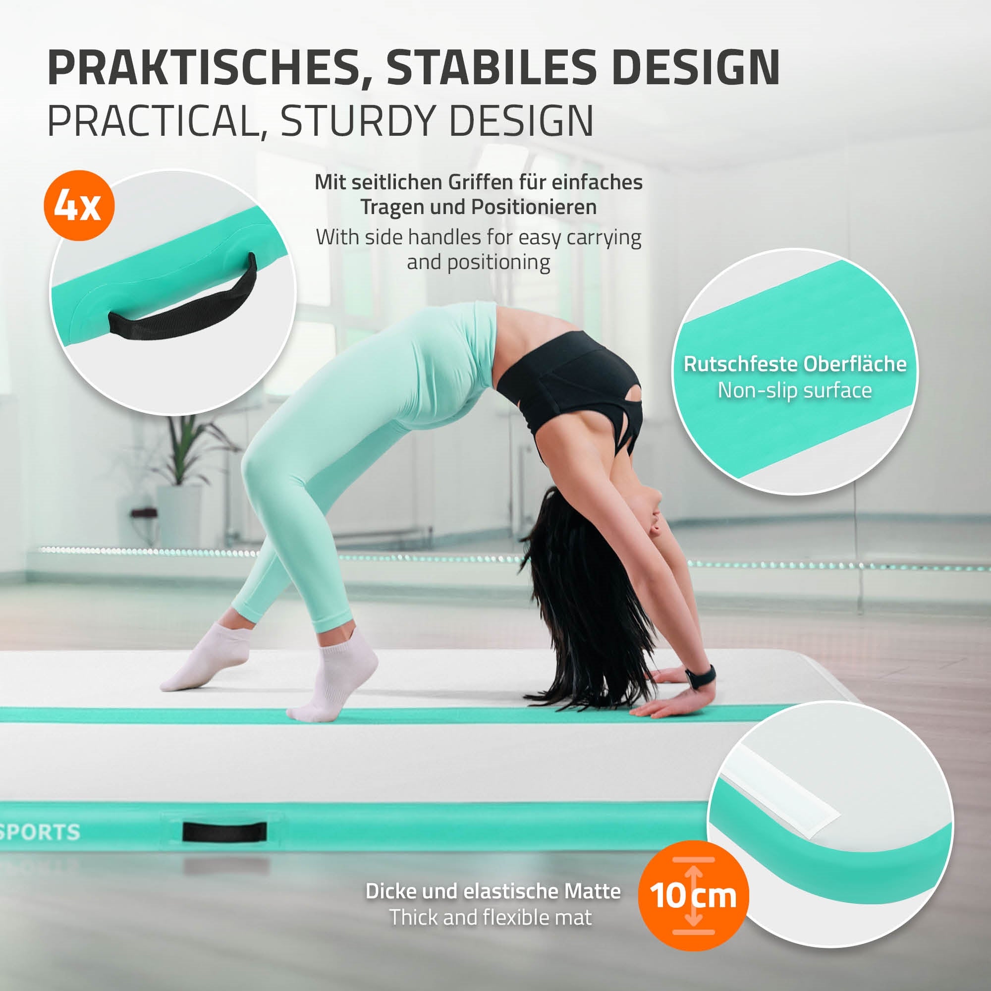 ECD Germany Sport Freizeit Airtrack 5m Tapis Gym Mint 500x100x10cm