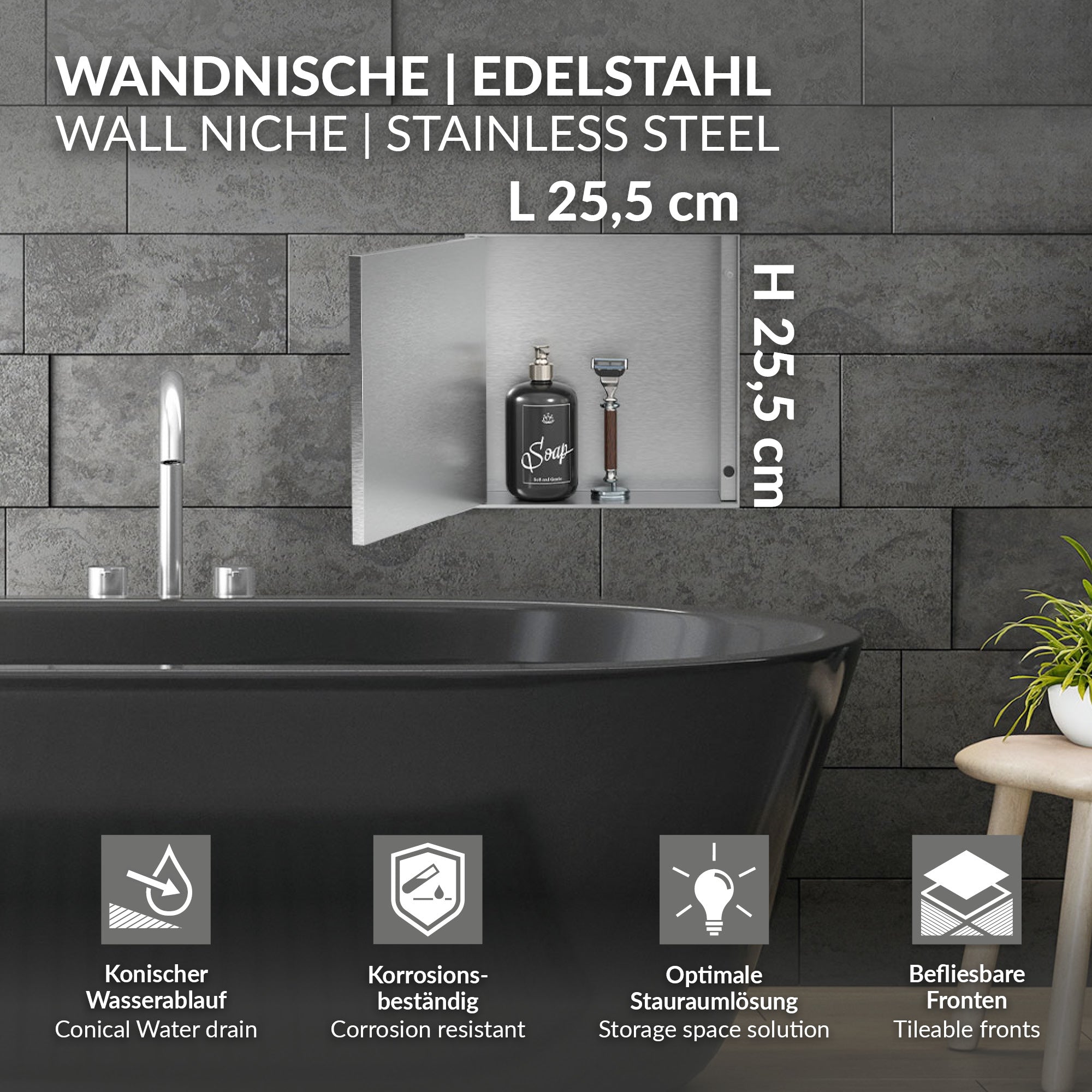 ECD Germany Sanitär niche douche inox 30x30x10 argent